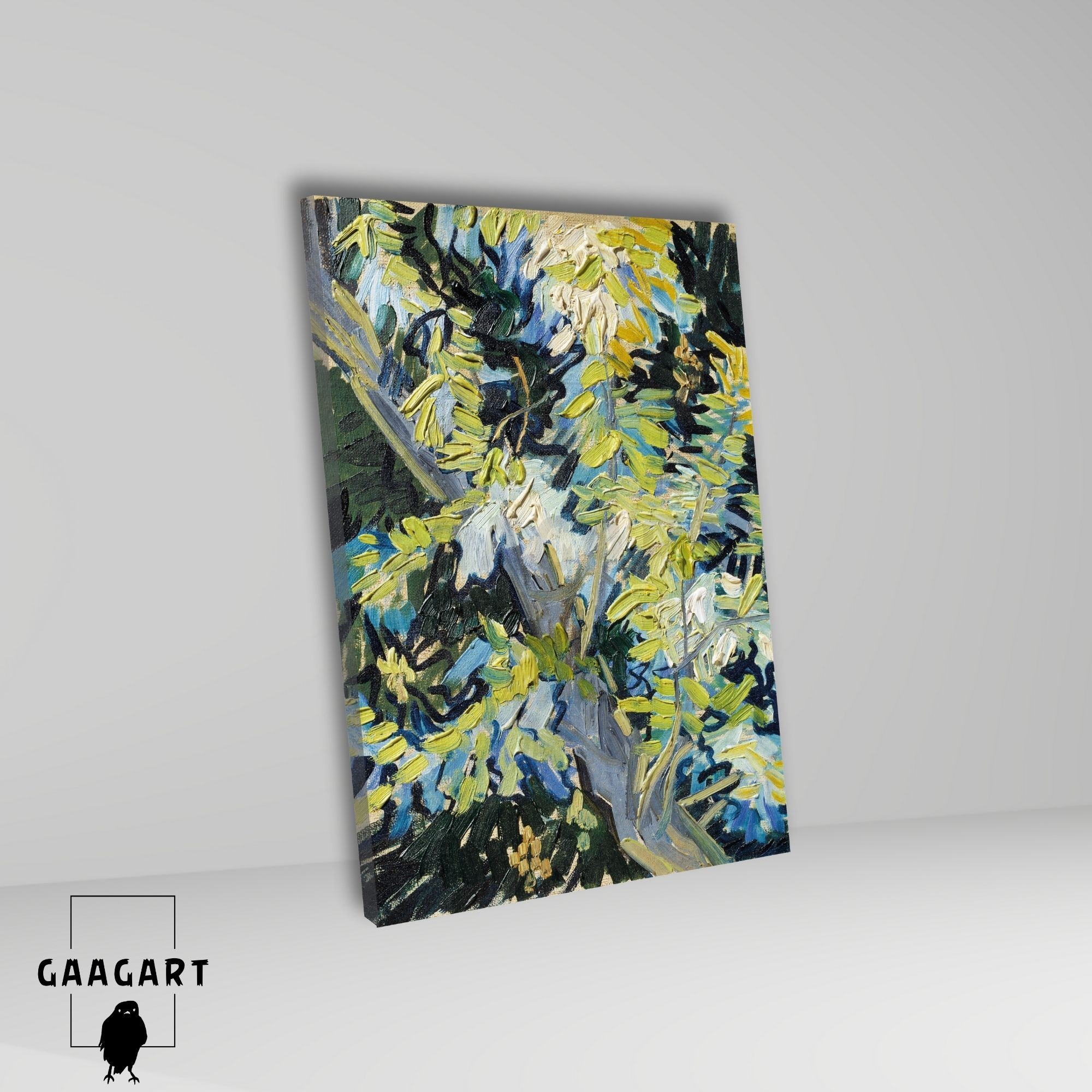 Tekli Dikey Kanvas Tablo Ünlü Eserler Van Gogh Çiçek Açan Akasya Dalları