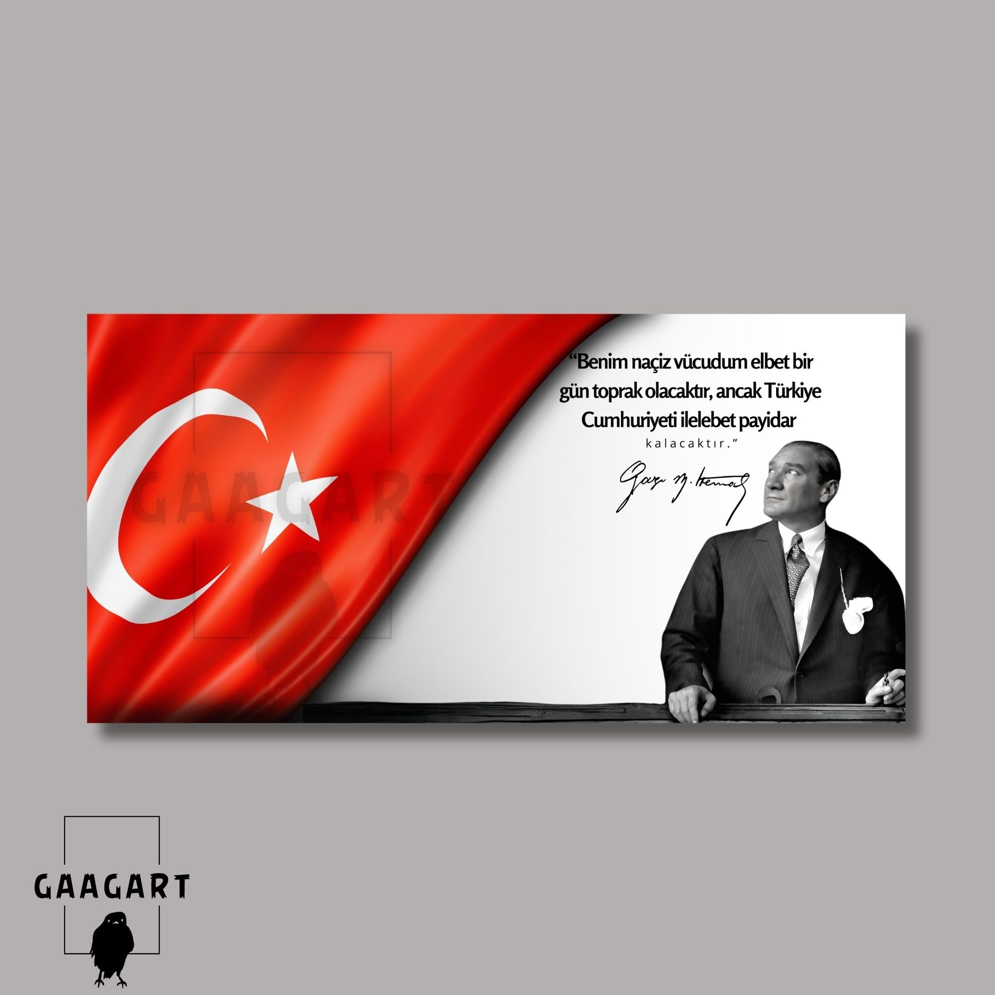 Panoramik Kanvas Makam Panosu Atatürk ve Bayrak Benim naçiz vücudum elbet bir gün toprak olacaktır.