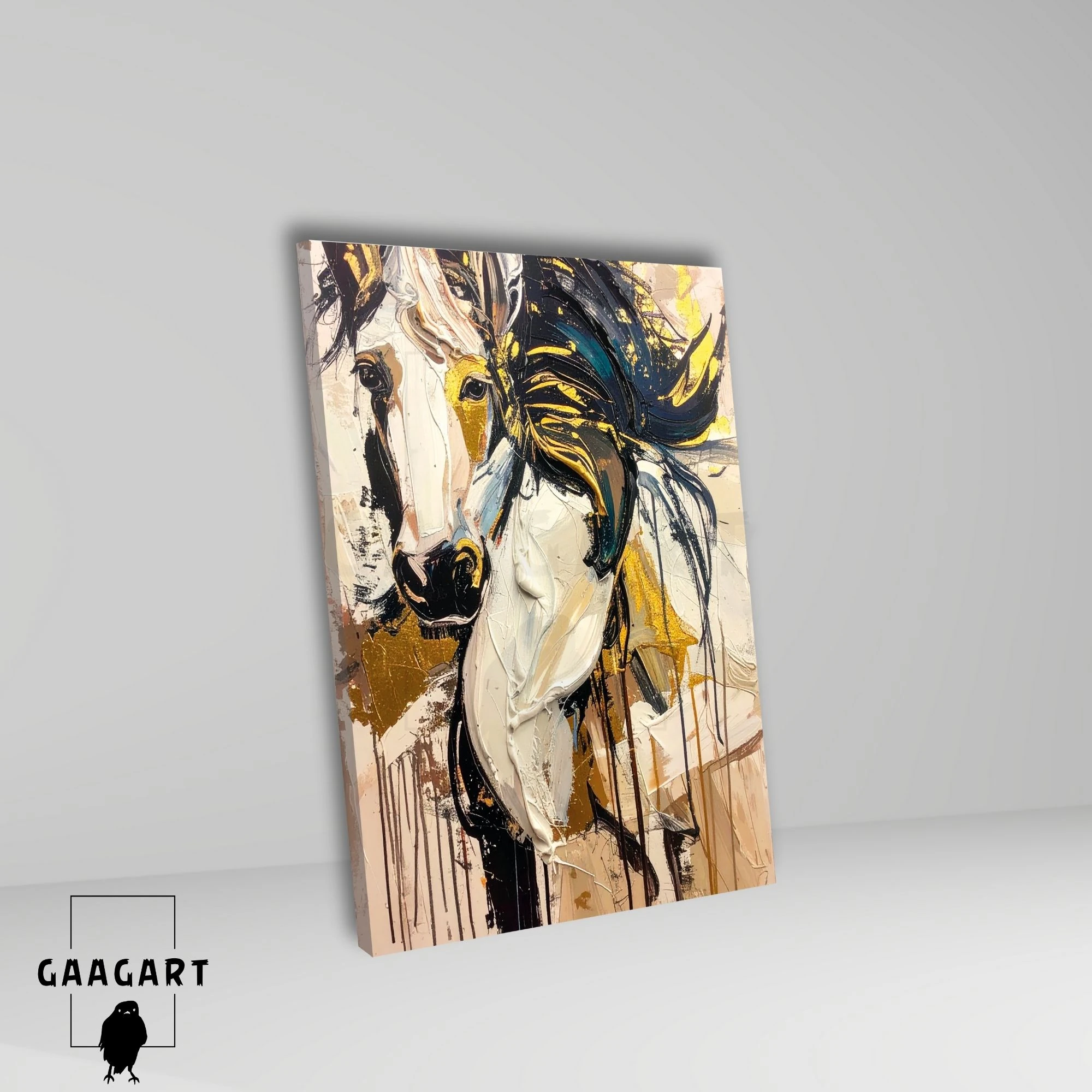 Tekli Dikey Kanvas Tablo Soyut Yağlı Boya Görünümlü Sanatsal At Portresi