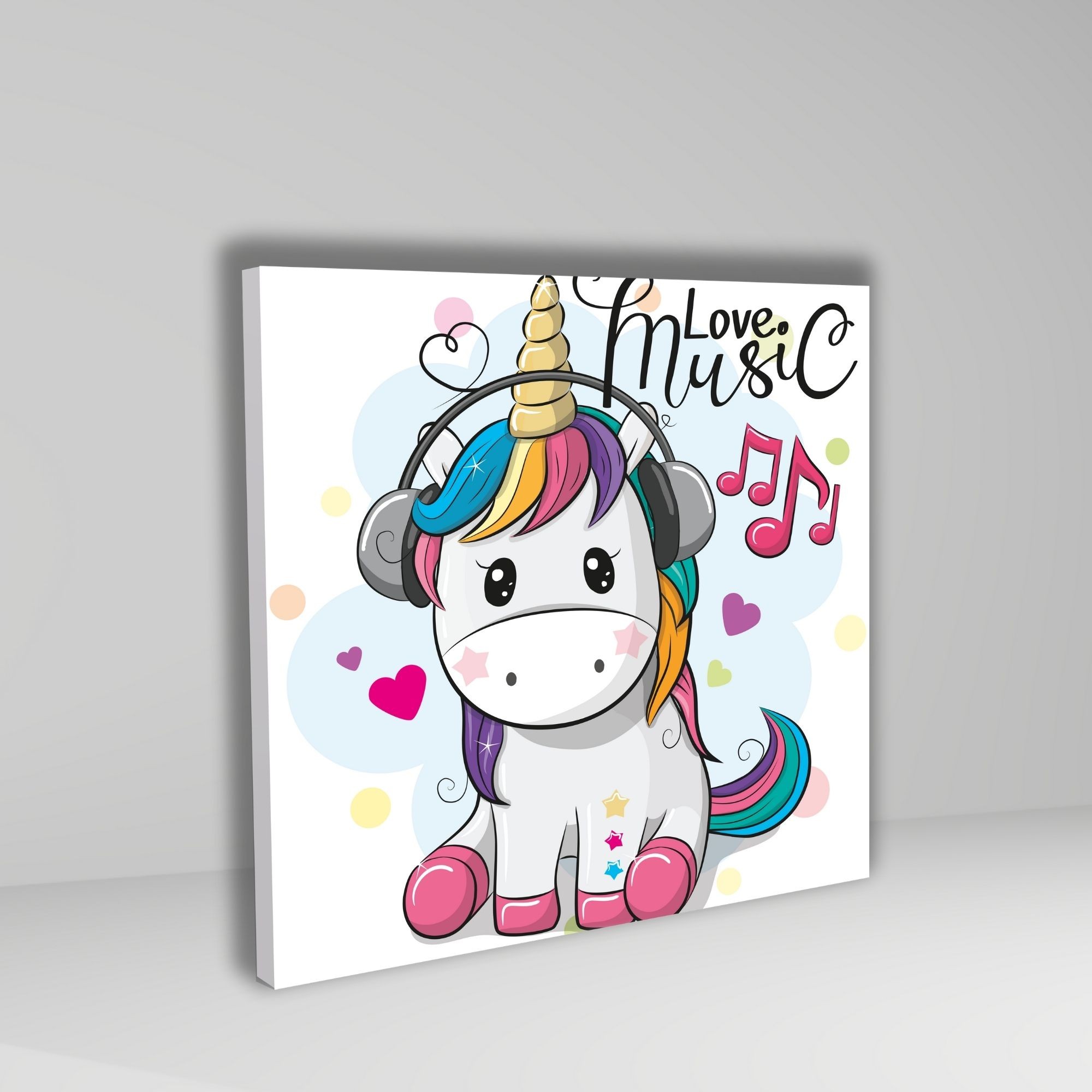 Tekli Kare Kanvas Çocuk Odası Müzik Dinleyen Unicorn Tablosu