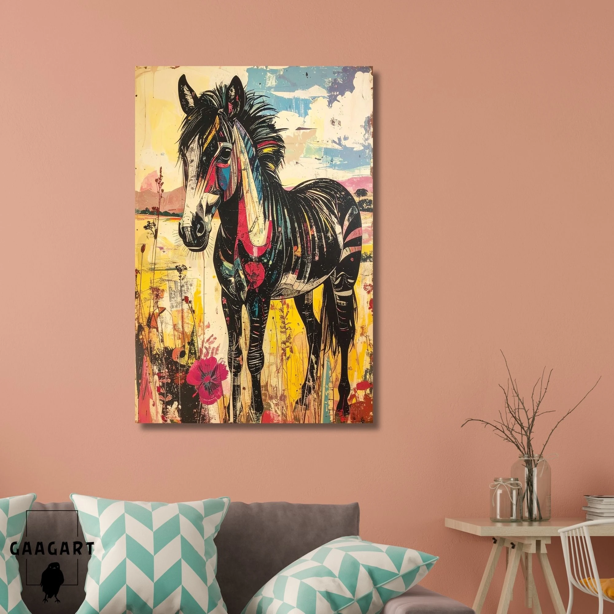 Tekli Dikey Kanvas Tablo Renkli Soft Uzaktan Zebra Portresi