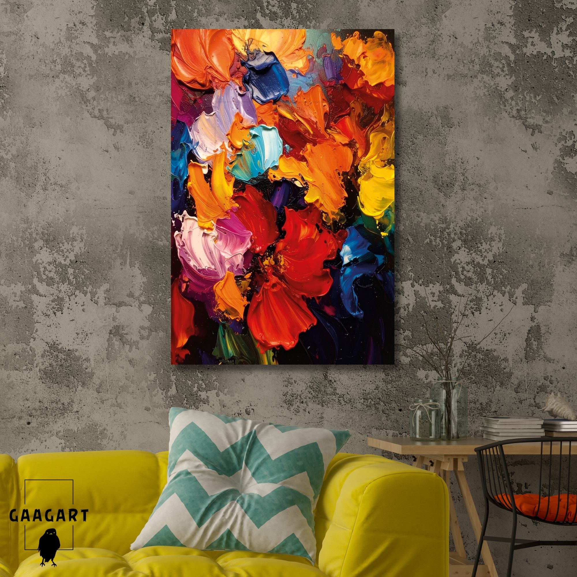 Tekli Dikey Kanvas Tablo Fırça ile İzler Bırakılmış Yağlı Boya Görünümlü