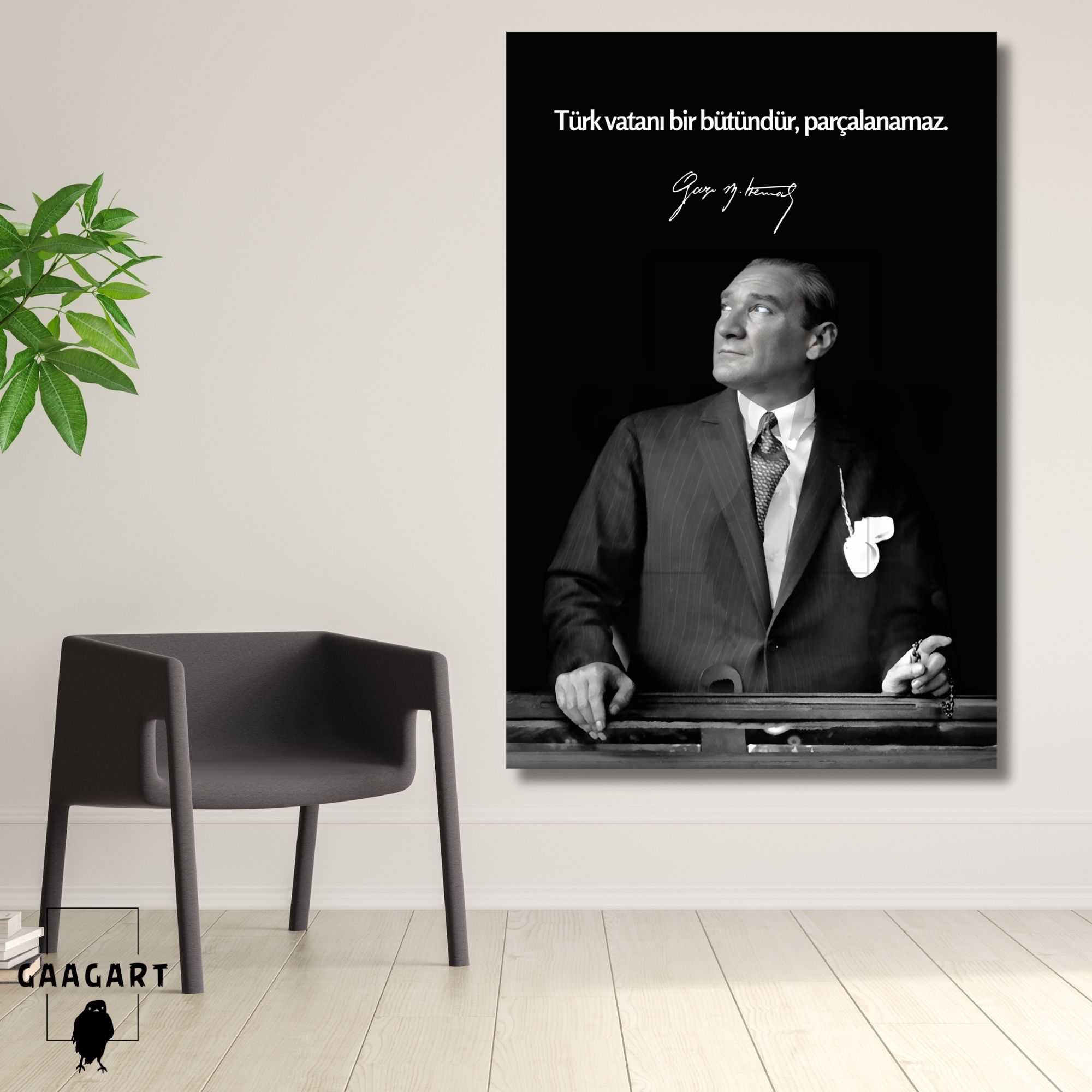 Tekli Dikey Kanvas Makam Panosu Atatürk Sözleri Türk vatanı bir bütündür, parçalanamaz.