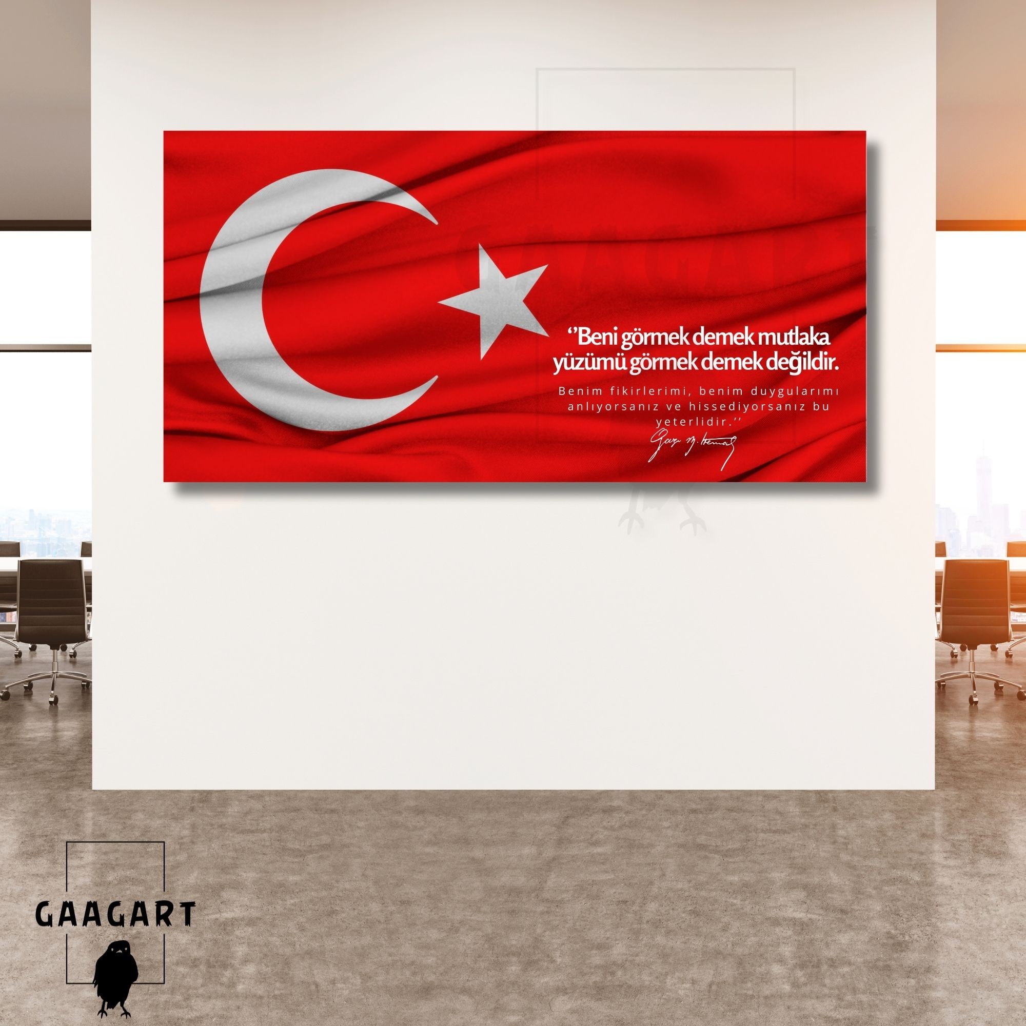 Panoramik Kanvas Makam Panosu Türk Bayrağı Atatürk Beni görmek demek mutlaka yüzümü görmek demek değildir.