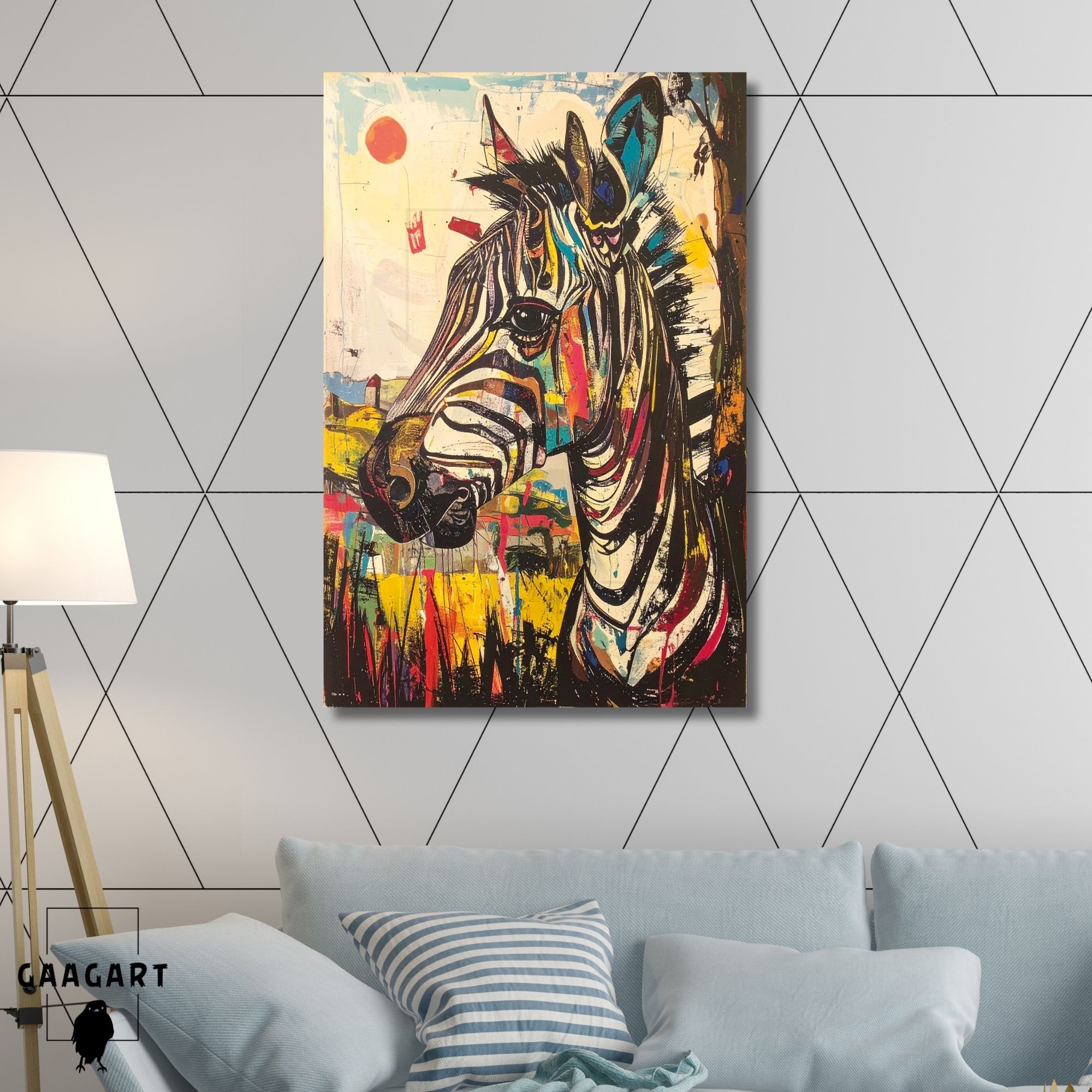 Tekli Dikey Kanvas Tablo Renkli Soft Zebra Portresi