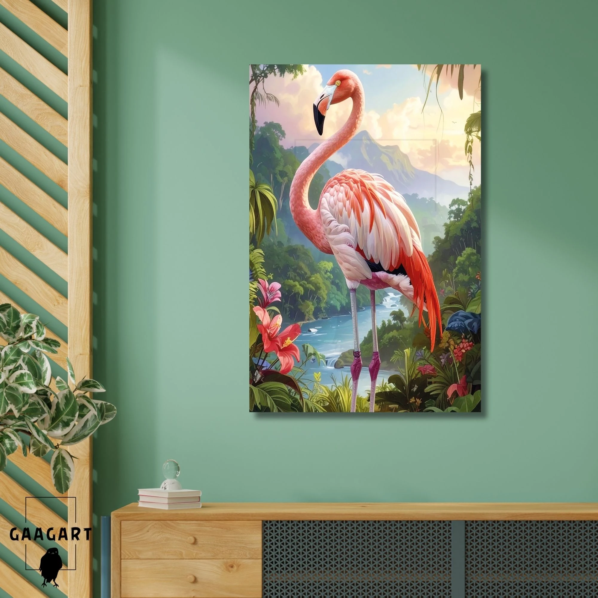 Tekli Dikey Kanvas Tablo Yüksek Kaliteli Renkli Flamingo