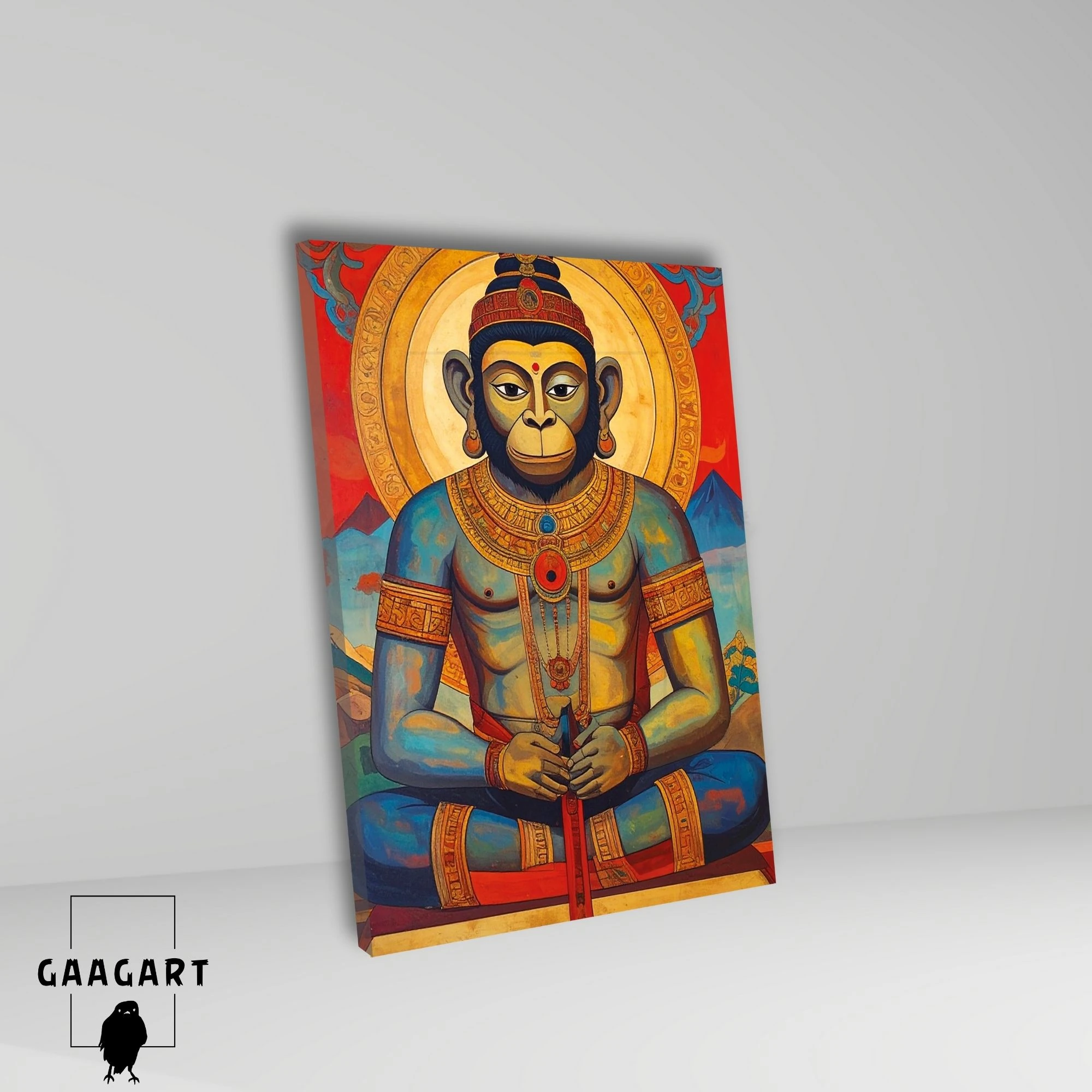 Tekli Dikey Kanvas Tablo Renkli Sanatsal Hanuman Heykeli