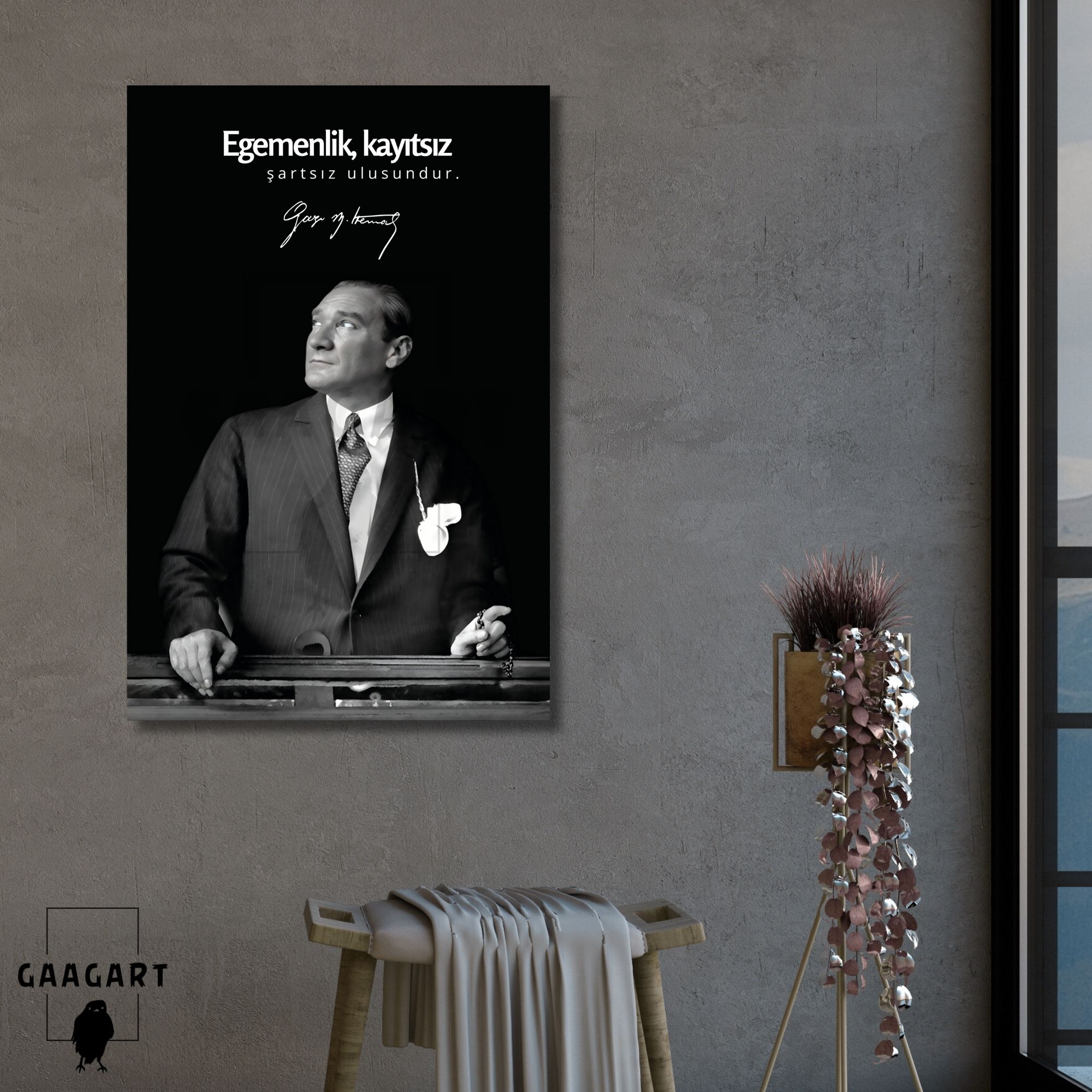 Tekli Dikey Kanvas Makam Panosu Atatürk Sözleri Egemenlik, kayıtsız şartsız ulusundur.