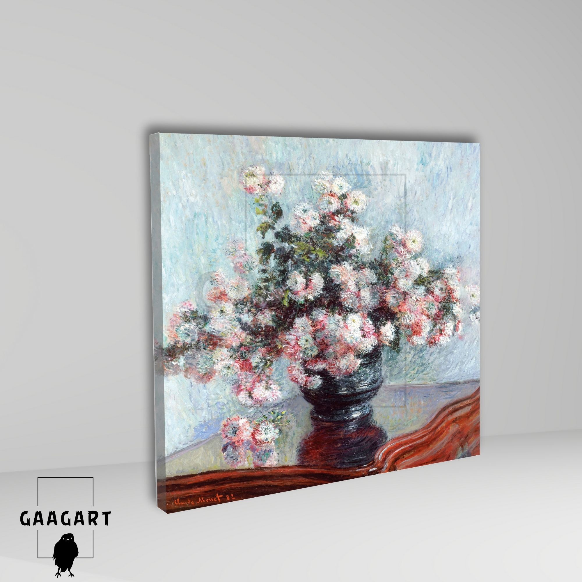 Kare Kanvas Ünlü Eserler Cloude Monet Chrysanthemums Vazoda Çiçekler