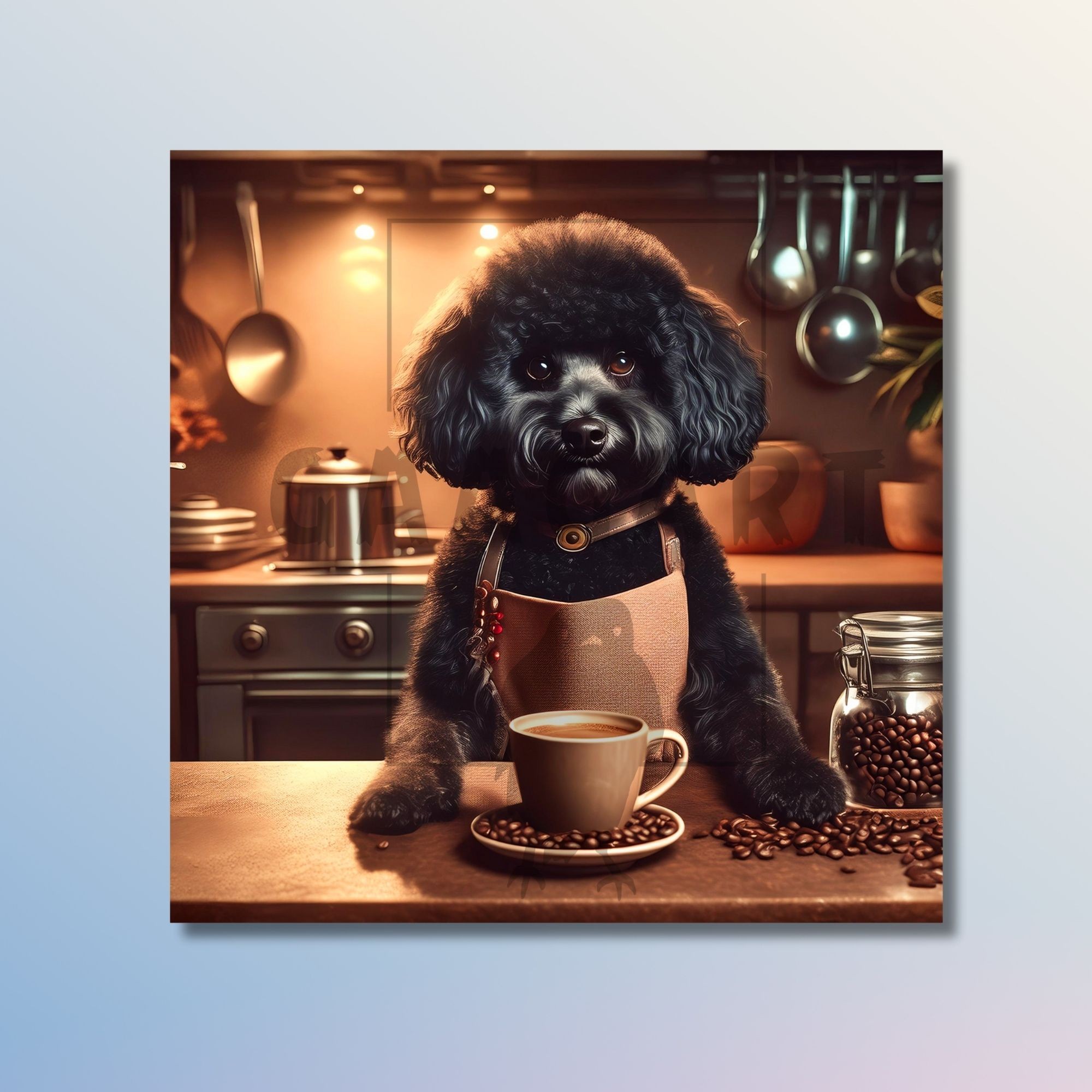 Kare Kanvas Kahve Köşesi Cafe Tablosu Barista Siyah Poodle