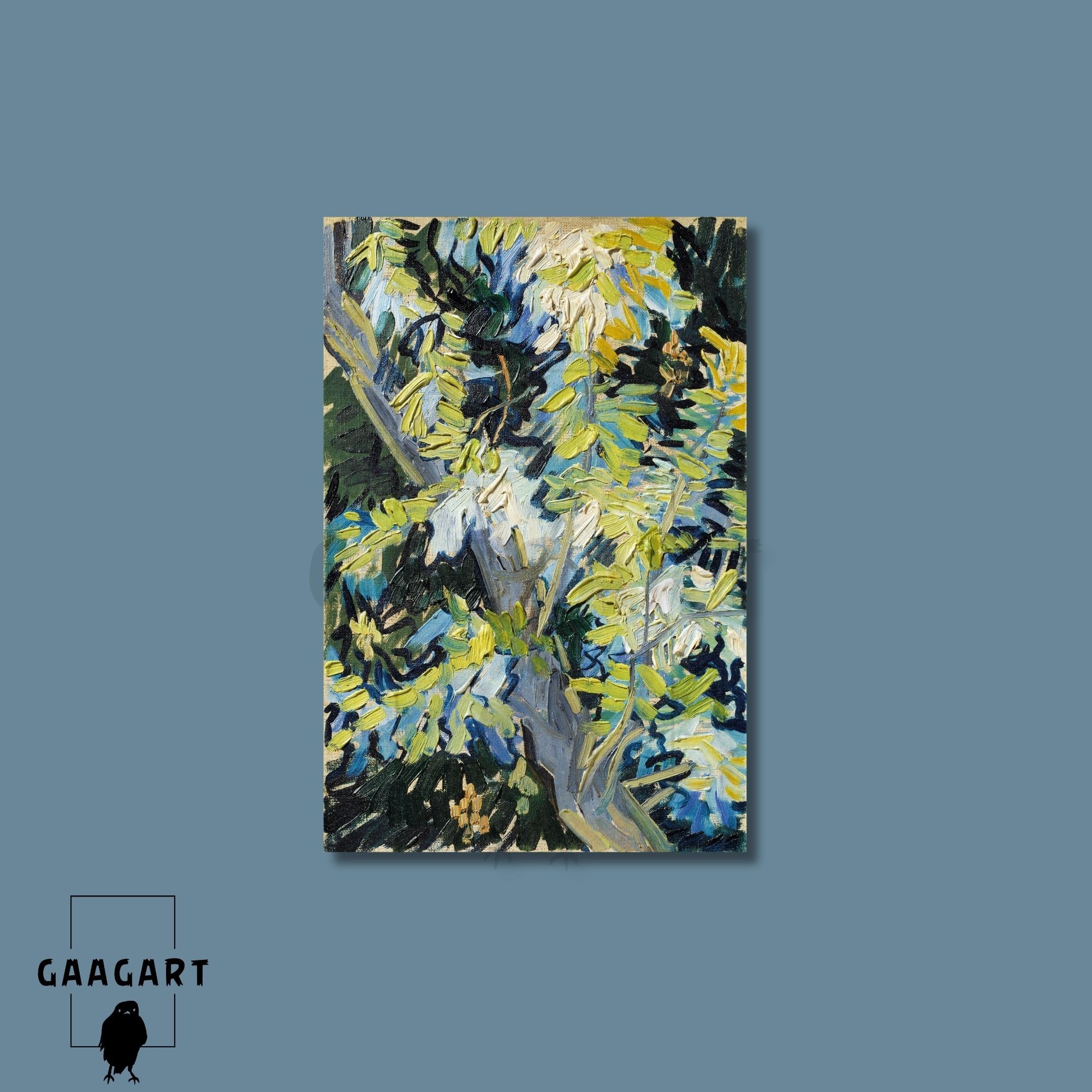 Tekli Dikey Kanvas Tablo Ünlü Eserler Van Gogh Çiçek Açan Akasya Dalları