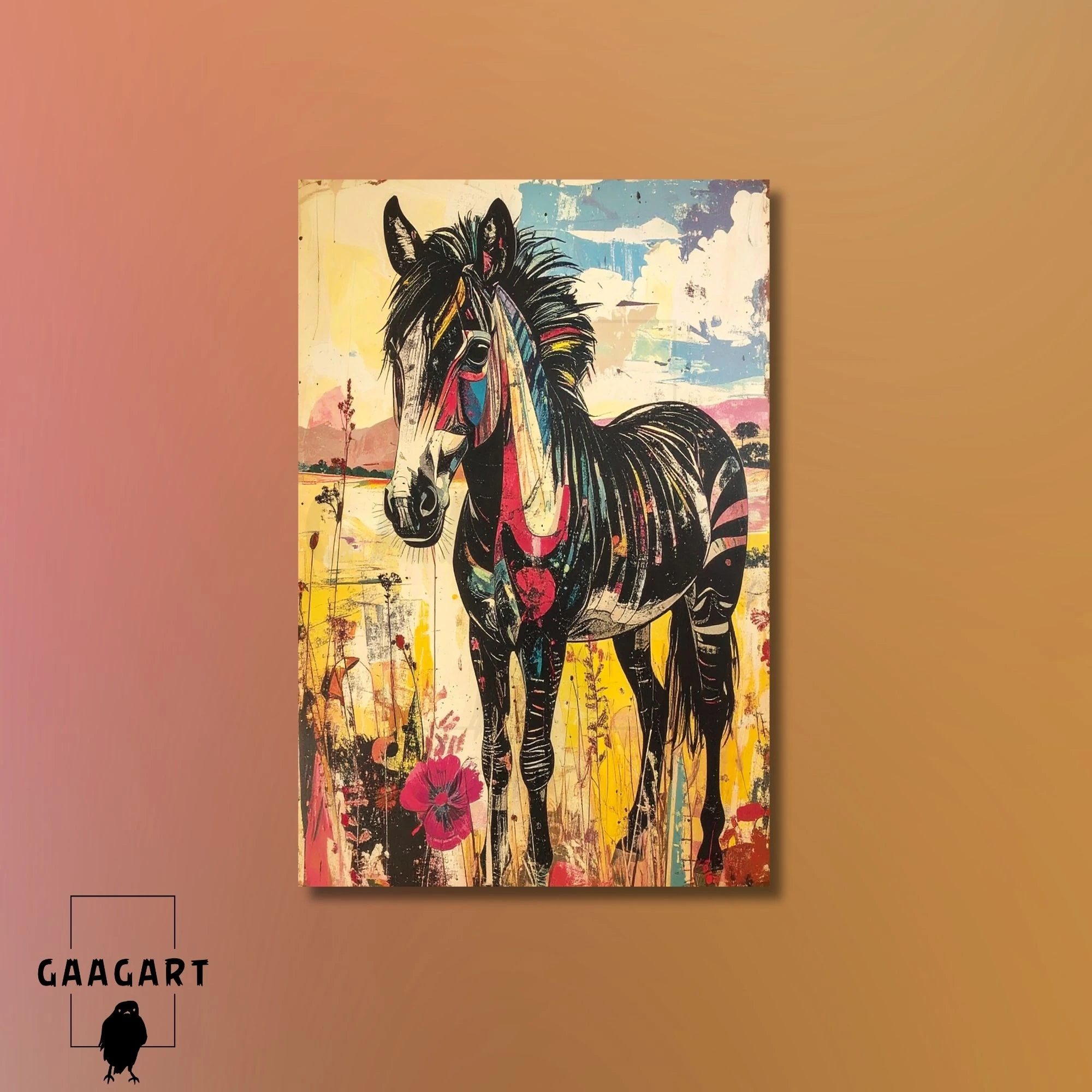 Tekli Dikey Kanvas Tablo Renkli Soft Uzaktan Zebra Portresi