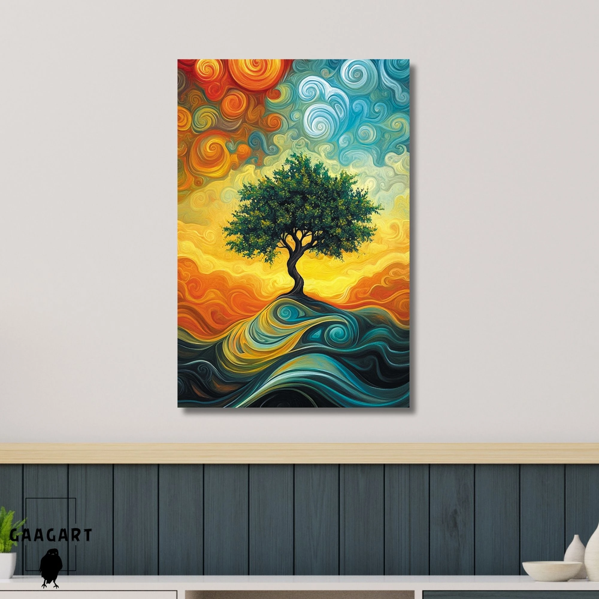 Tekli Dikey Kanvas Tablo Soyut Rengarenk Hayat Ağacı