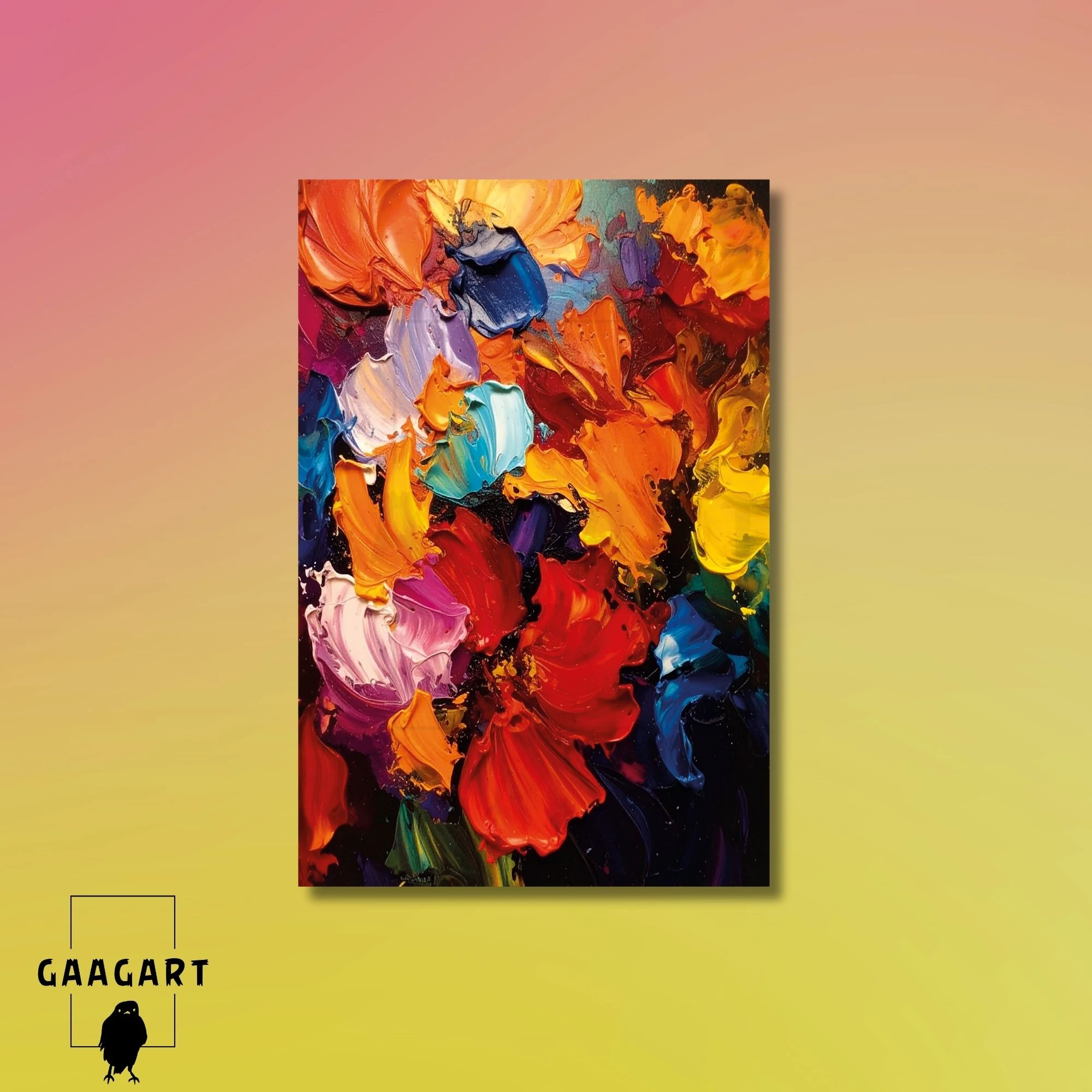 Tekli Dikey Kanvas Tablo Fırça ile İzler Bırakılmış Yağlı Boya Görünümlü