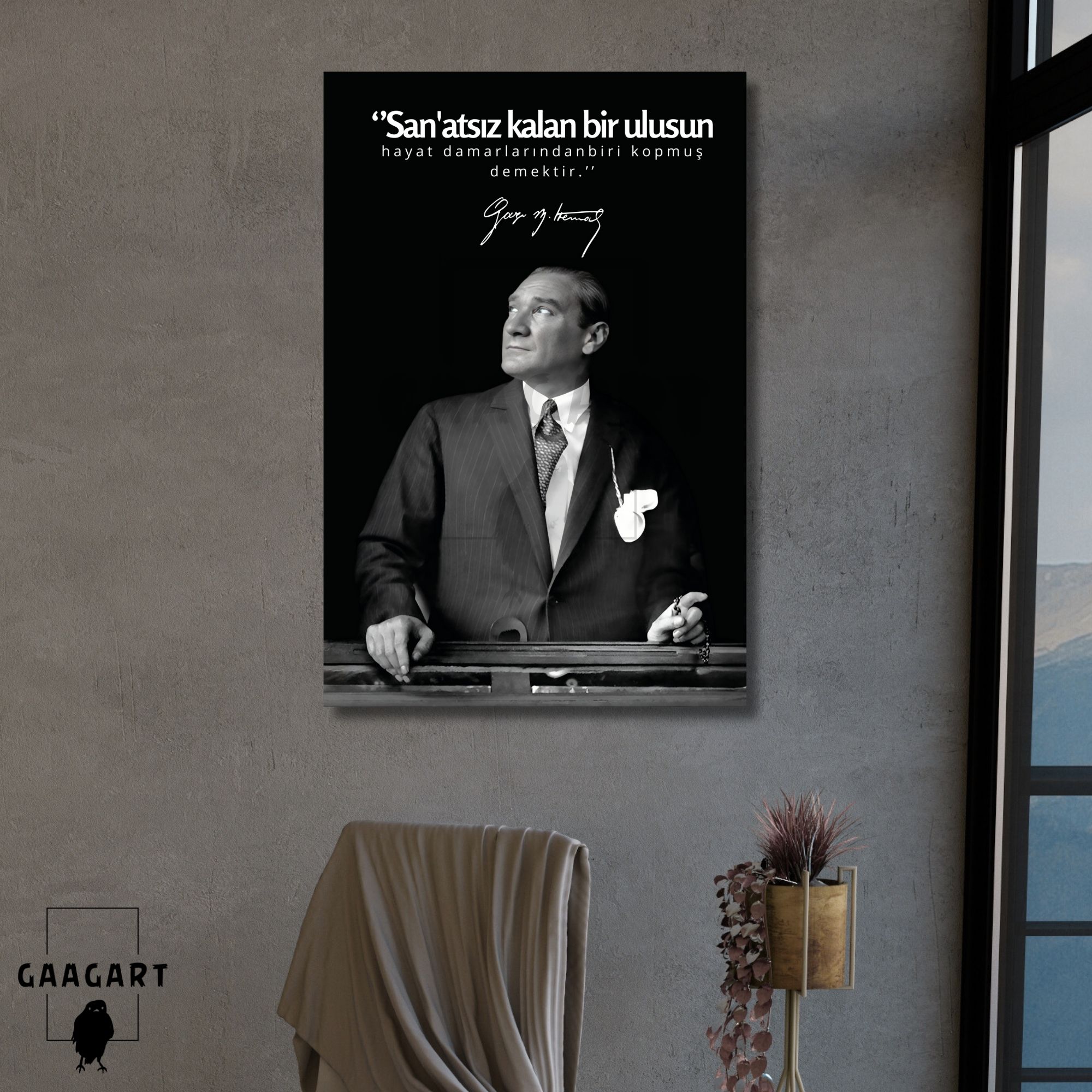 Tekli Dikey Kanvas Makam Panosu Atatürk Sözleri Sanatsız kalan bir ulusun .