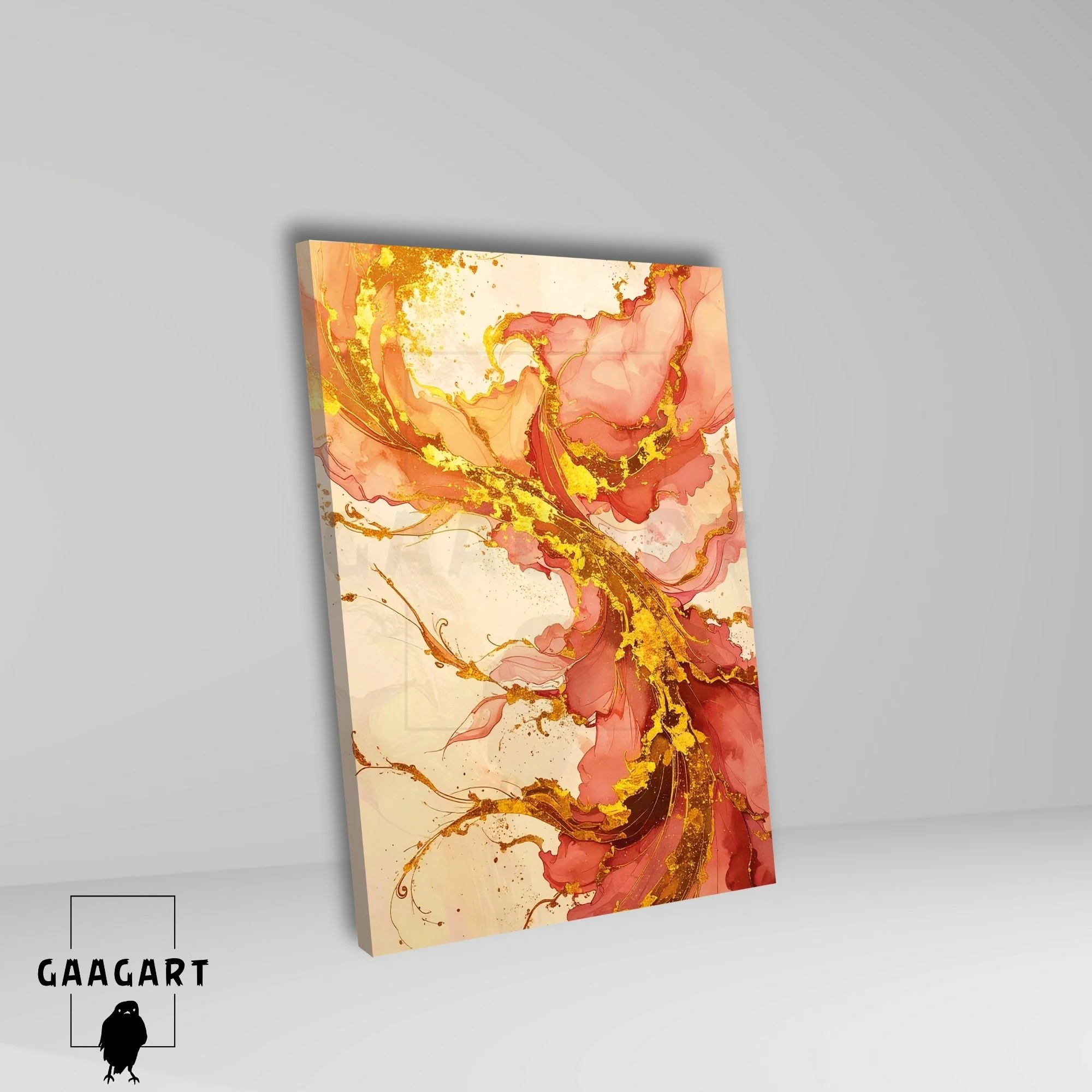 Tekli Dikey Kanvas Tablo Soyut Sanatsal Renkler Mercan