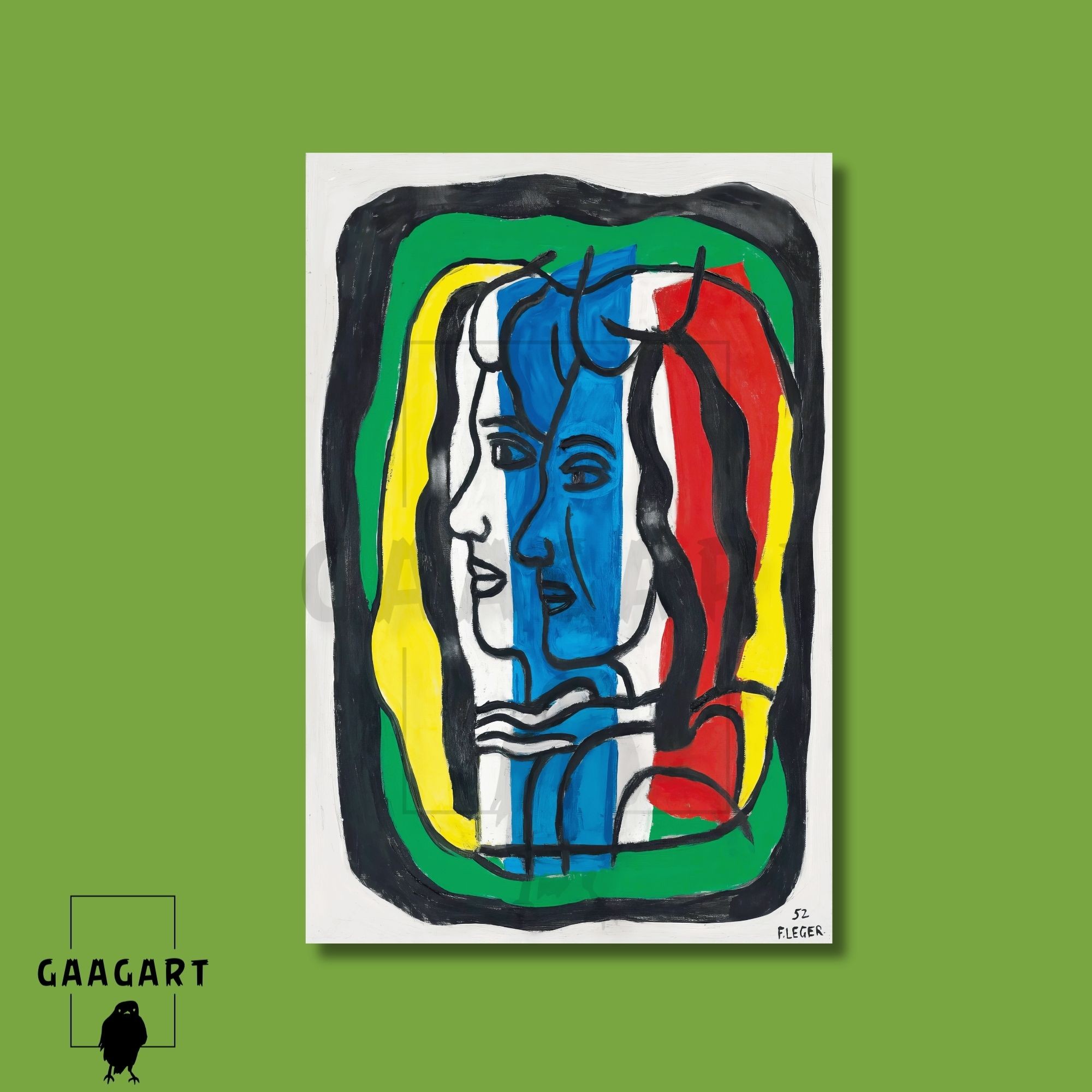 Tekli Dikey Kanvas Tablo Ünlü Eserler Fernand Leger Aux Deux Profils