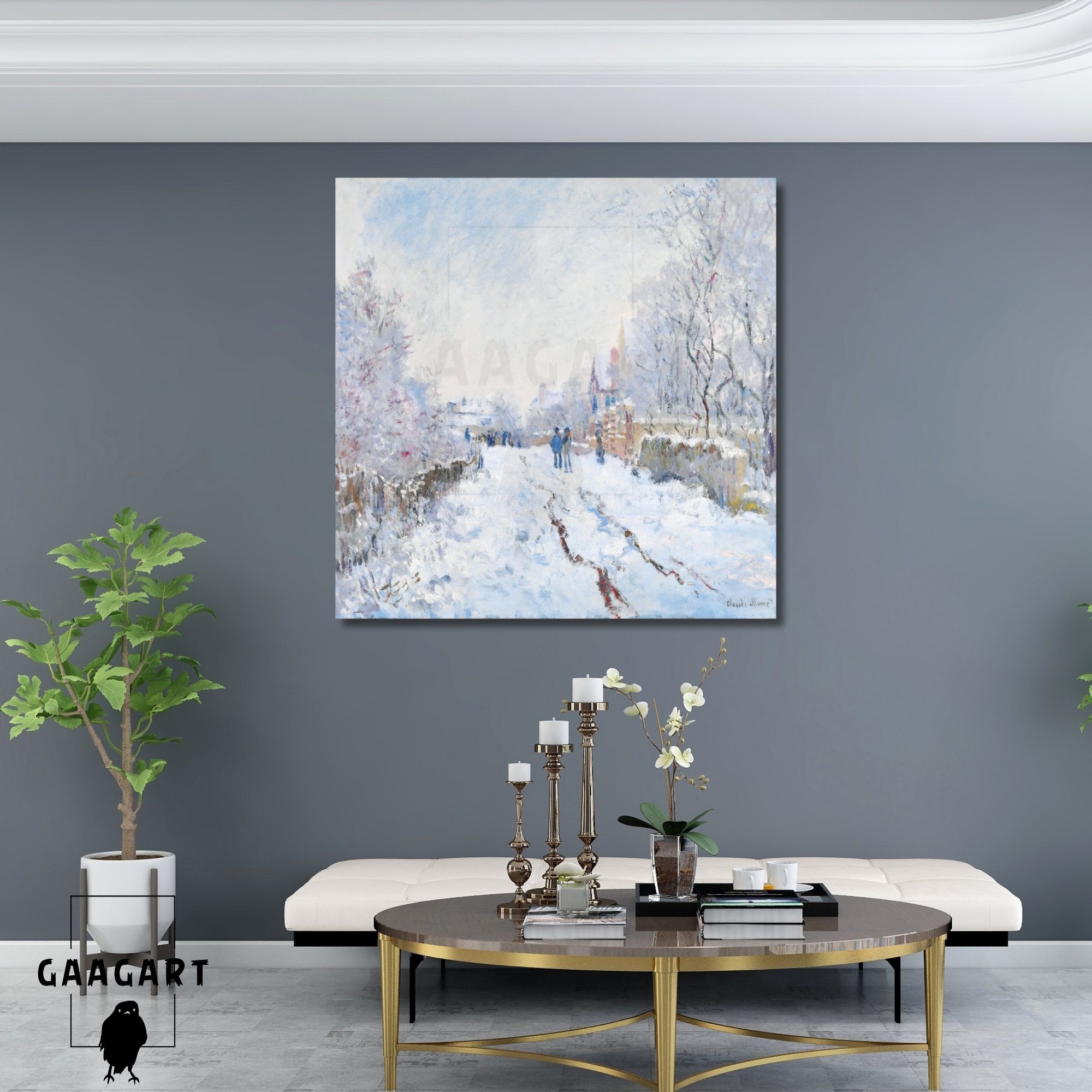 Kare Kanvas Tablo Ünlü Eserler Cloude Monet Snow at Argenteuil 1874