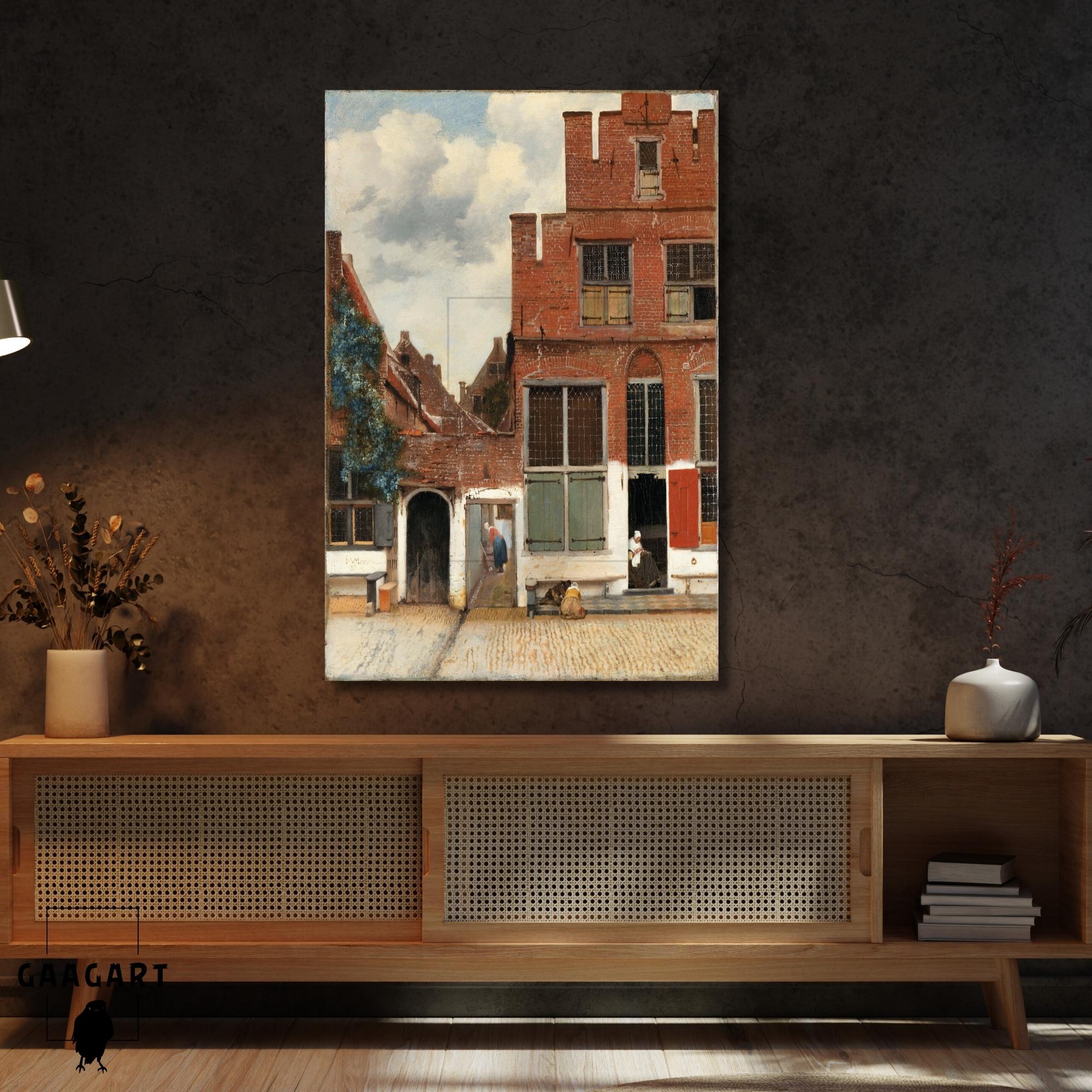 Tekli Dikey Kanvas Tablo Ünlü Eserler Johannes Vermeer Küçük Sokak