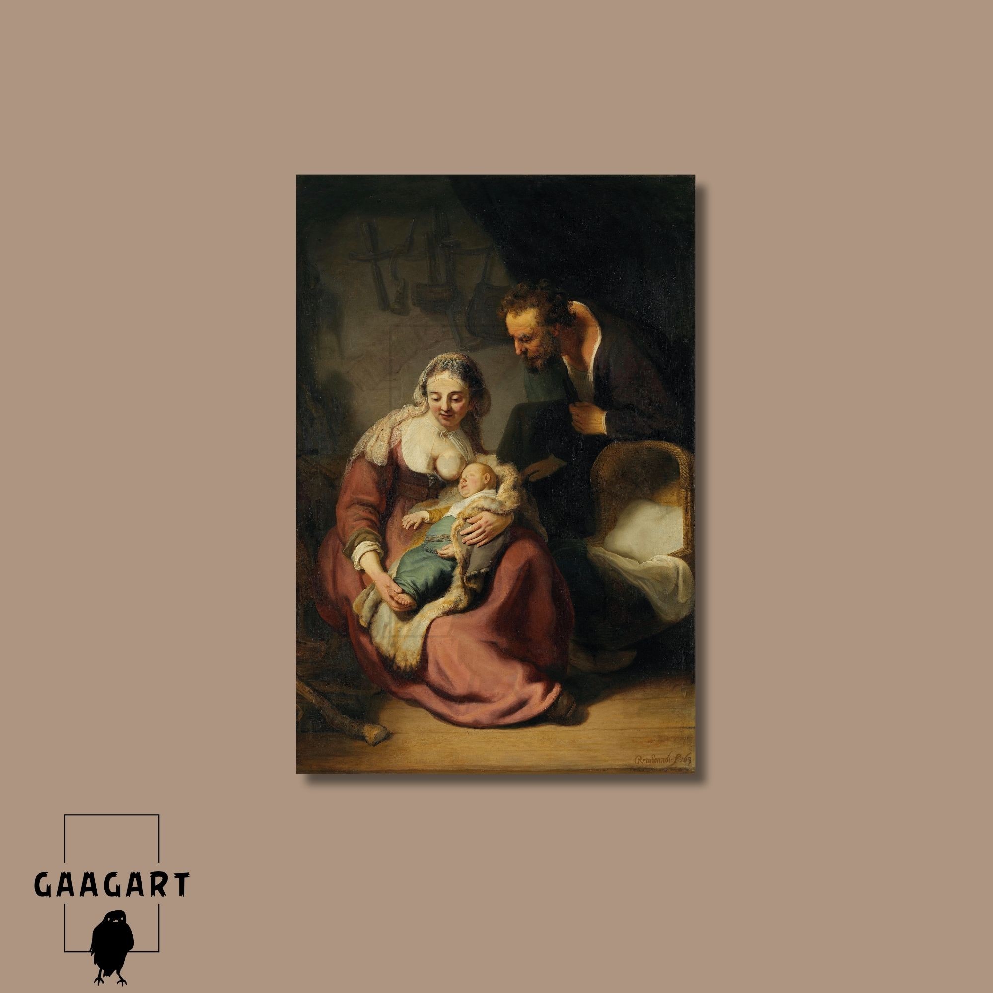 Tekli Dikey Kanvas Tablo Ünlü Eserler Rembrandt Van Rijn Holy Family