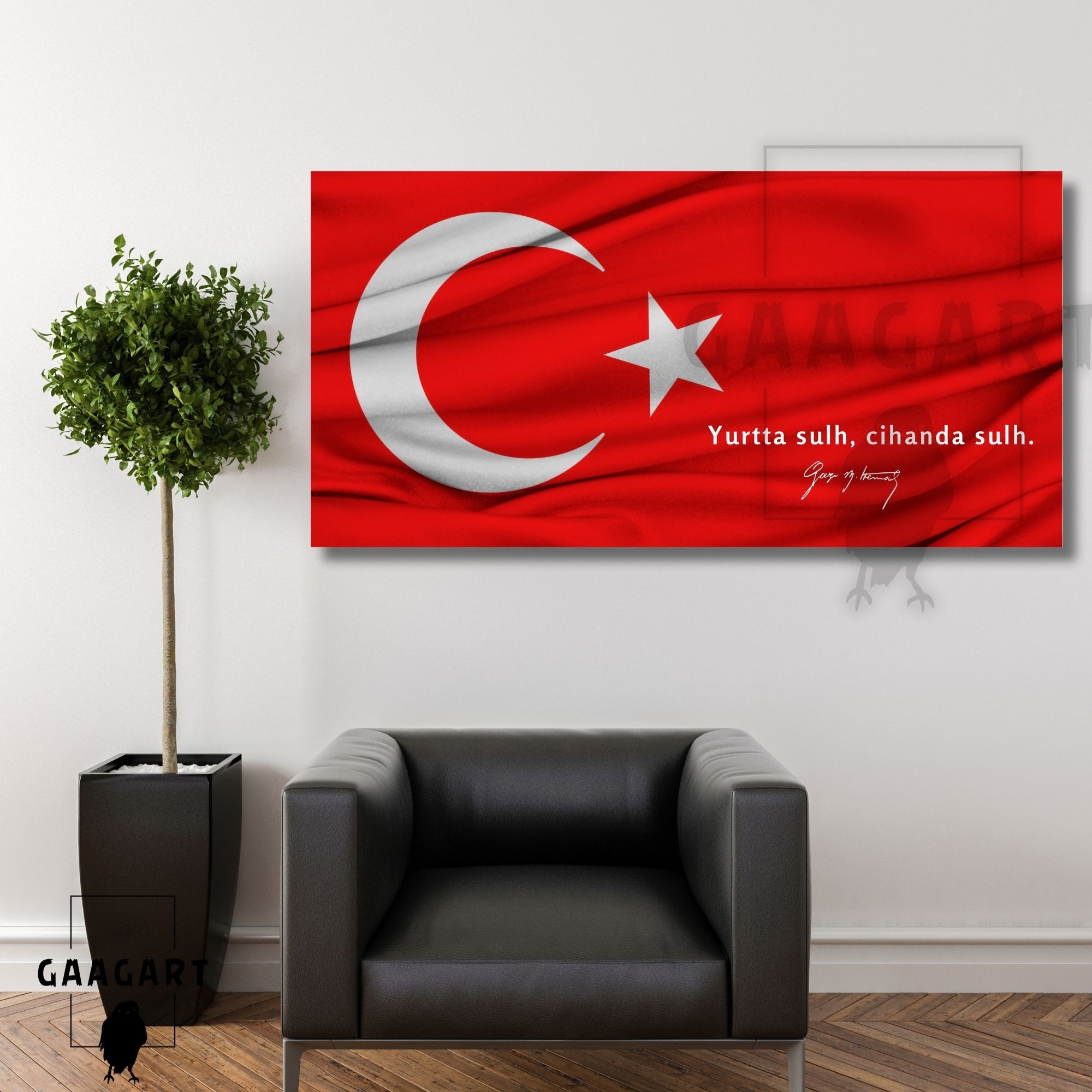 Panoramik Kanvas Makam Panosu Türk Bayrağı Atatürk ‘’Yurtta sulh, cihanda sulh.’’