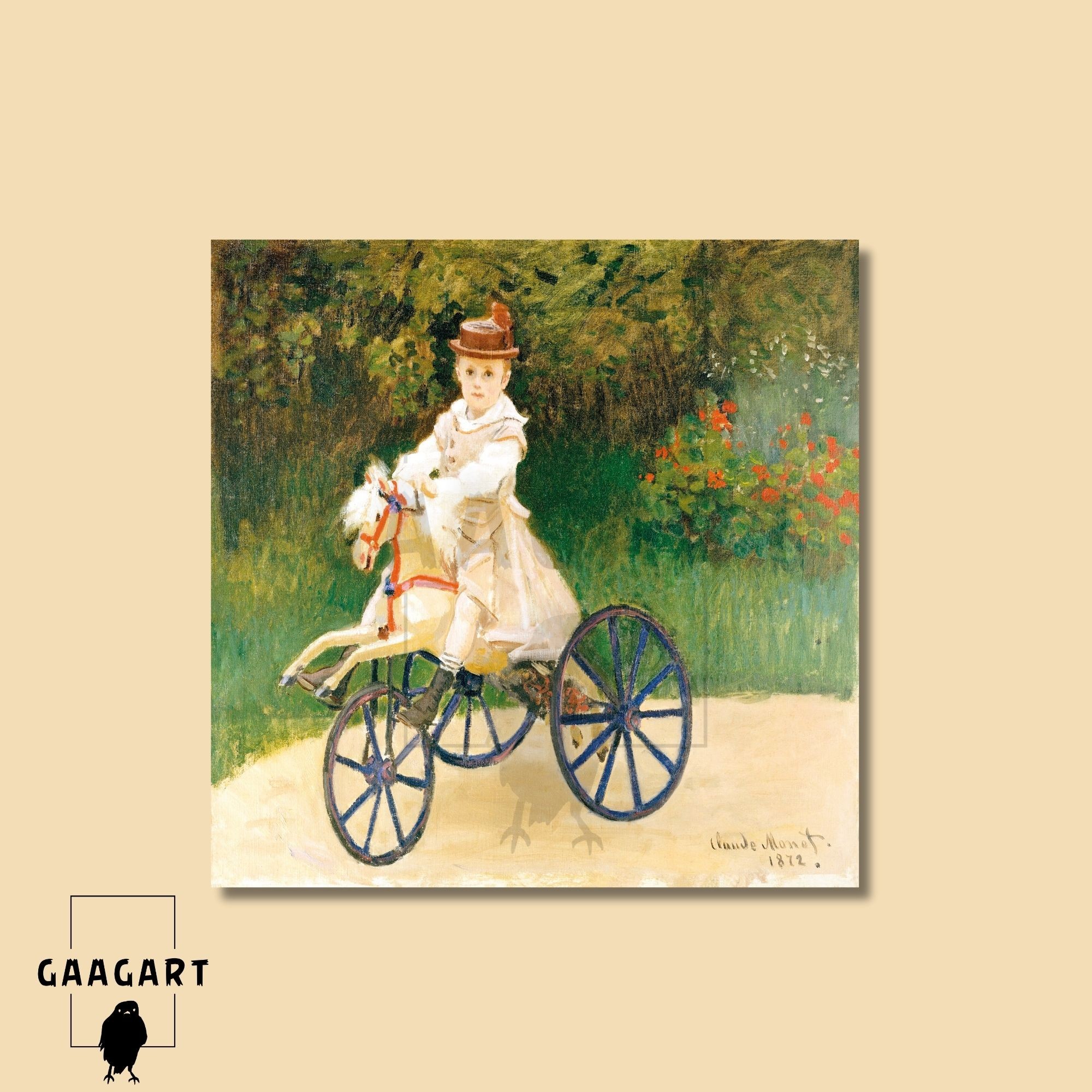 Kare Kanvas Ünlü Eserler Cloude Monet Horse Tricycle in a Garden