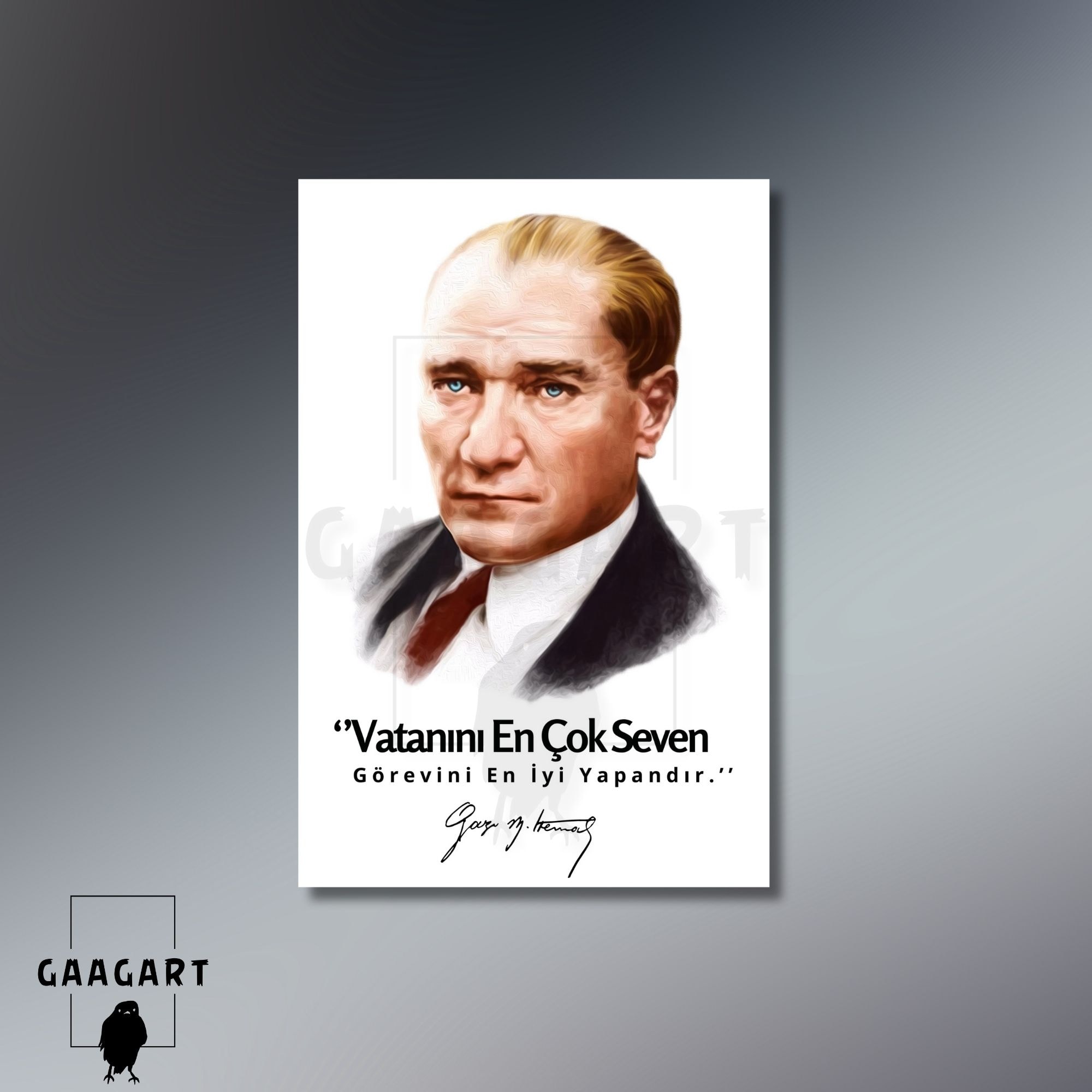 Tekli Dikey Kanvas Atatürk Sözleri Renkli Vatanını En Çok Seven Görevini En İyi Yapandır.