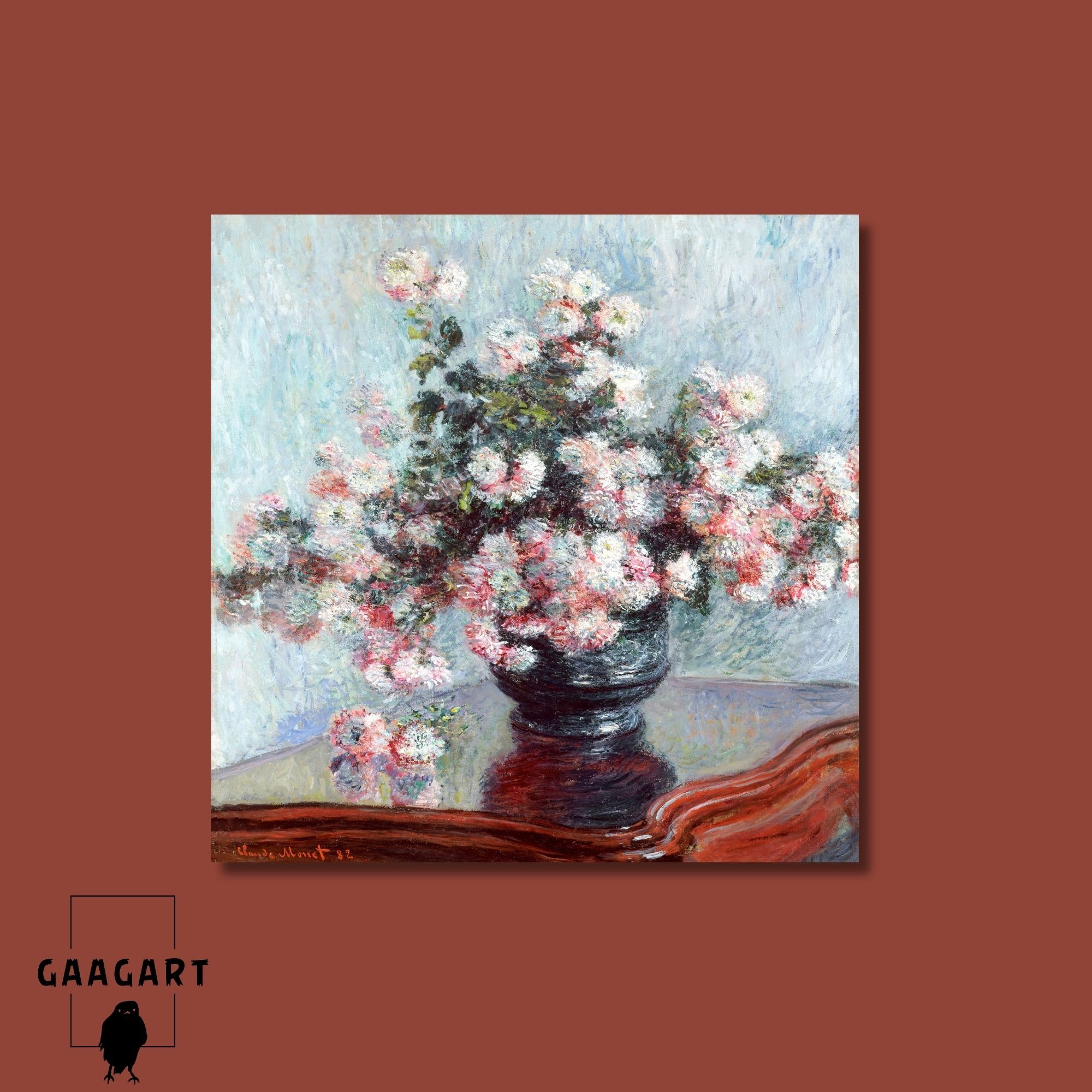 Kare Kanvas Ünlü Eserler Cloude Monet Chrysanthemums Vazoda Çiçekler