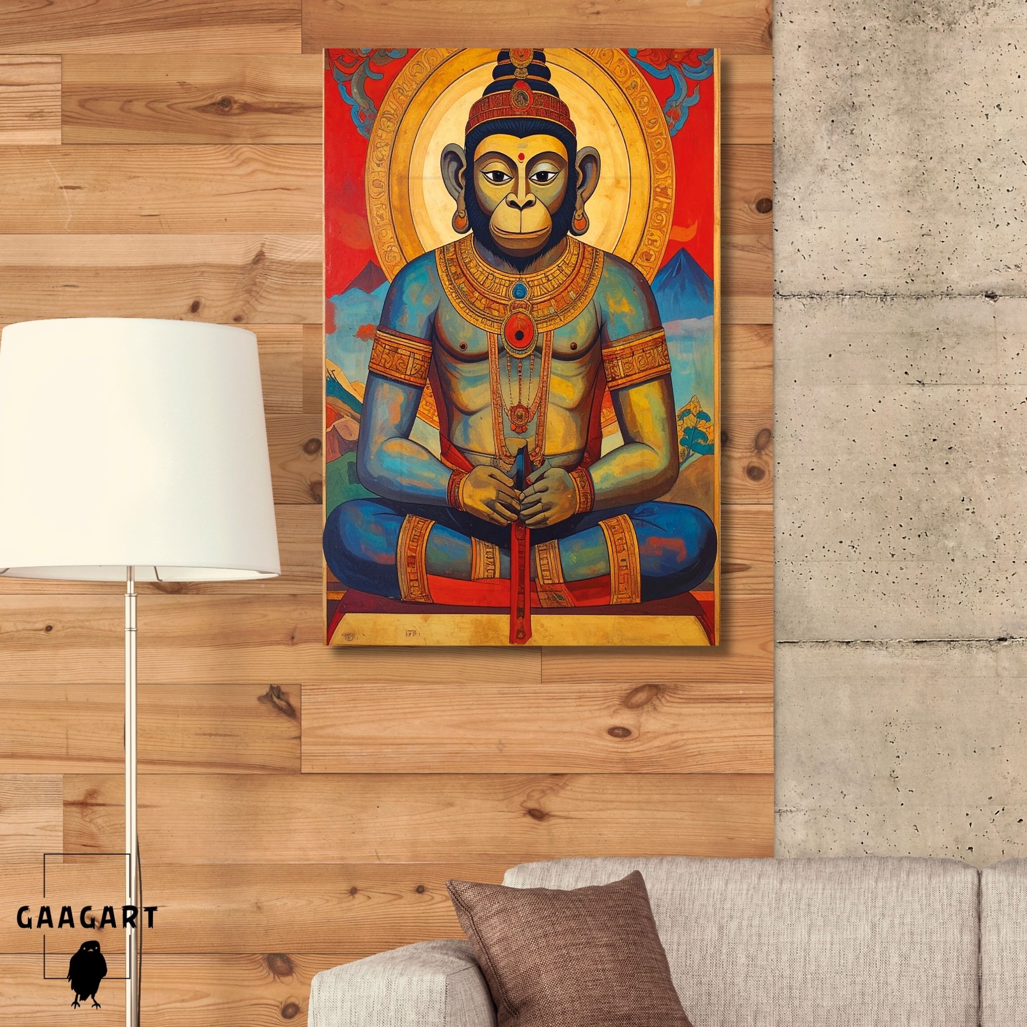 Tekli Dikey Kanvas Tablo Renkli Sanatsal Hanuman Heykeli