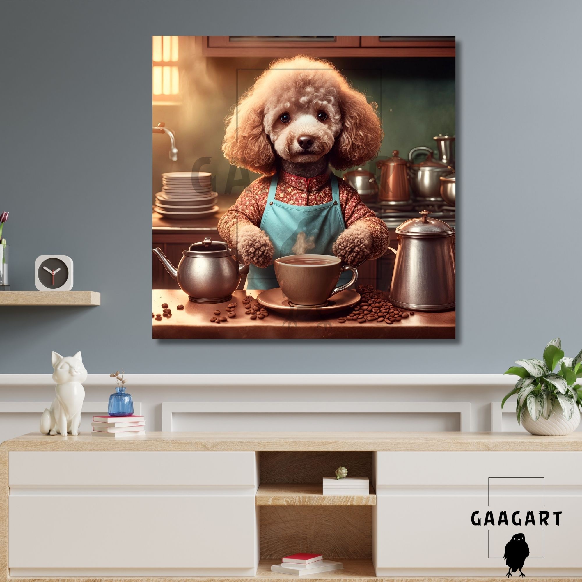 Kare Kanvas Kahve Köşesi Cafe Tablosu Barista Kaniş Köpek