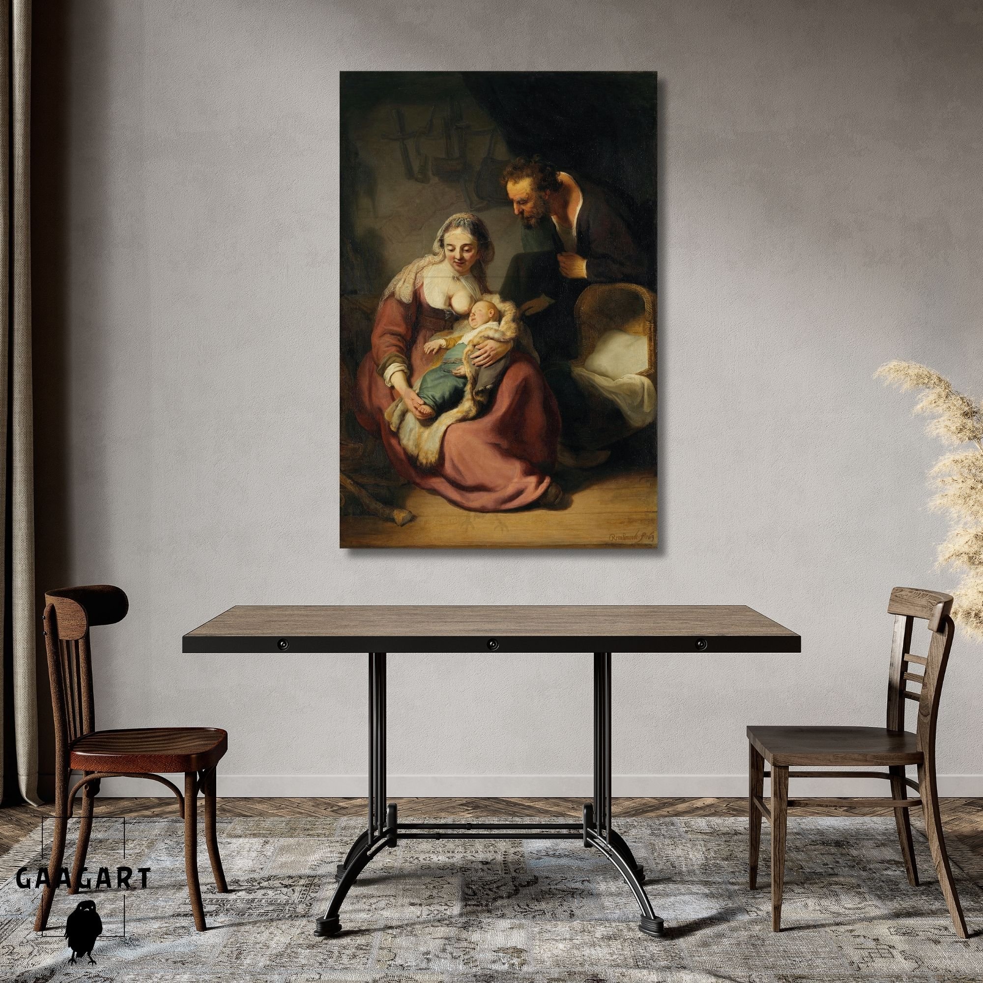 Tekli Dikey Kanvas Tablo Ünlü Eserler Rembrandt Van Rijn Holy Family