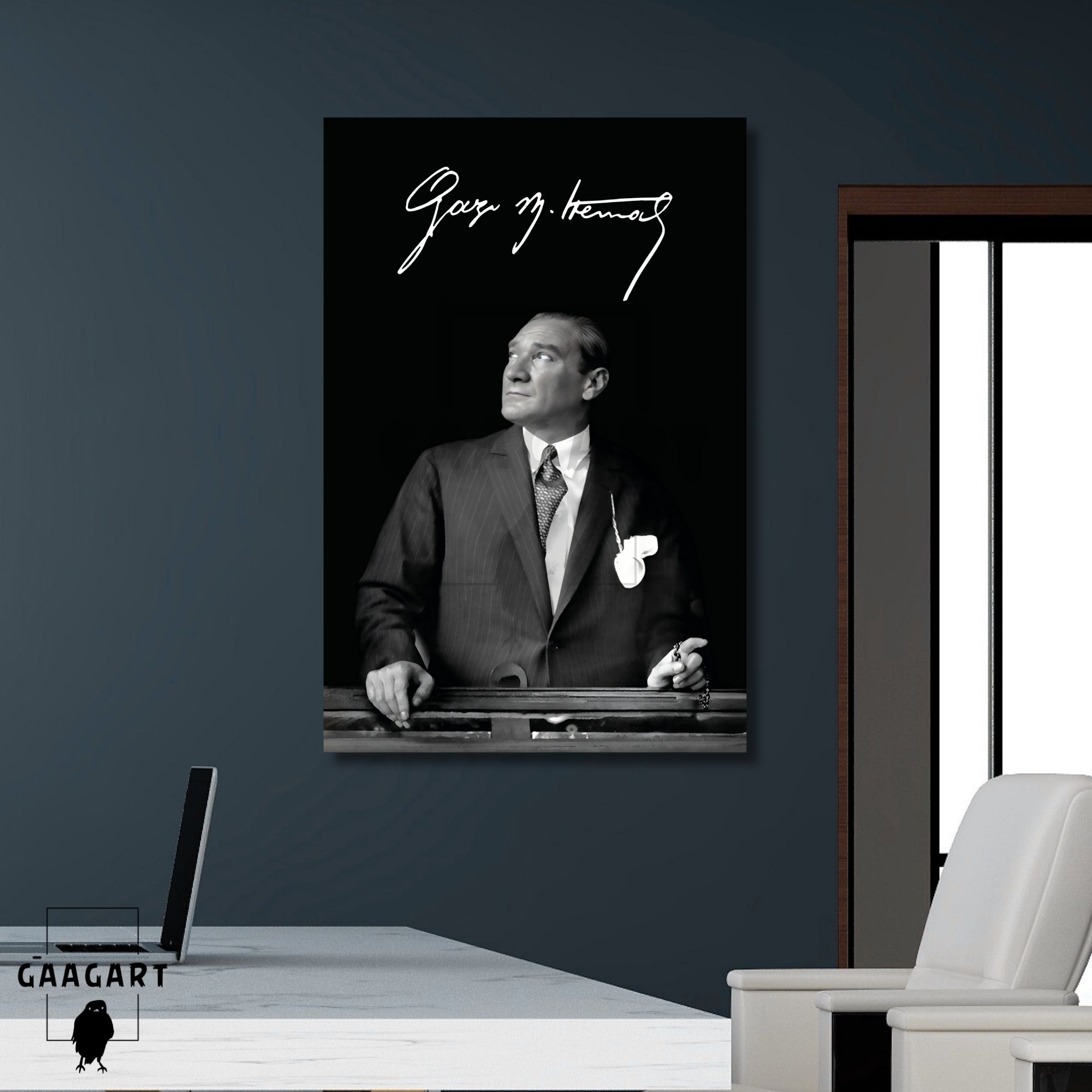 Tekli Dikey Kanvas Makam Panosu Atatürk İmzası