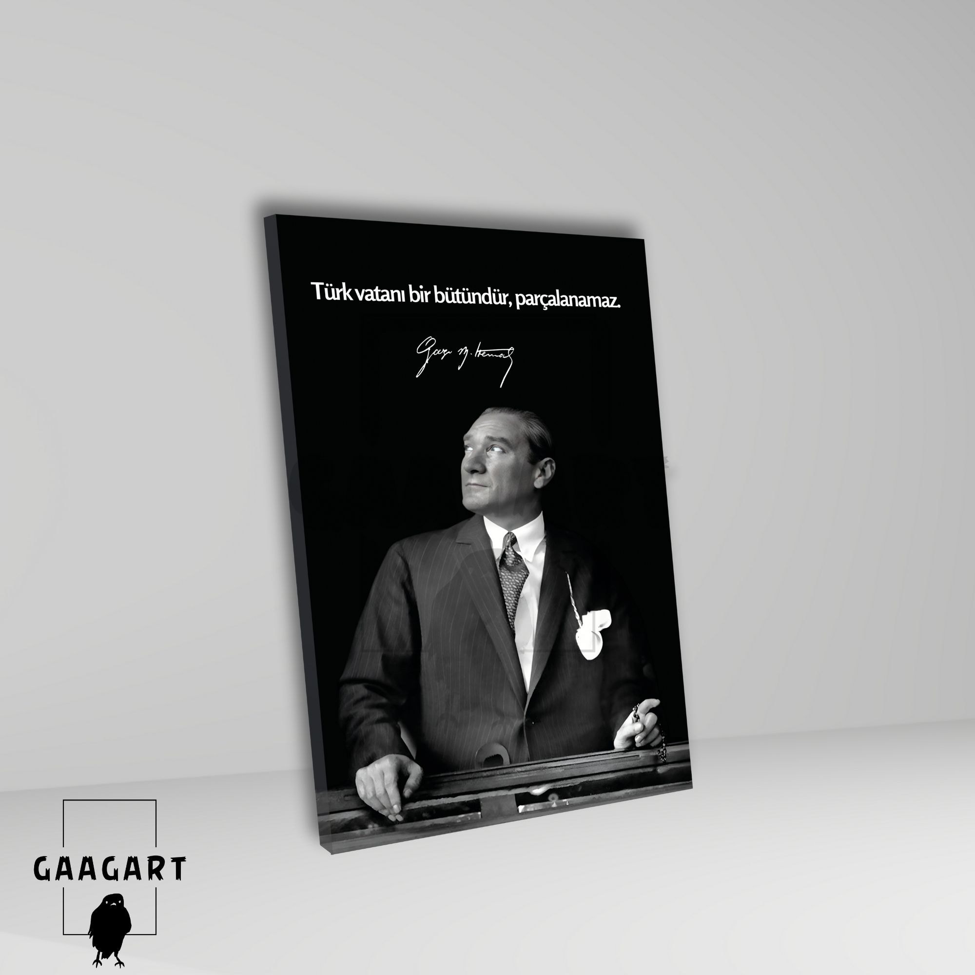 Tekli Dikey Kanvas Makam Panosu Atatürk Sözleri Türk vatanı bir bütündür, parçalanamaz.