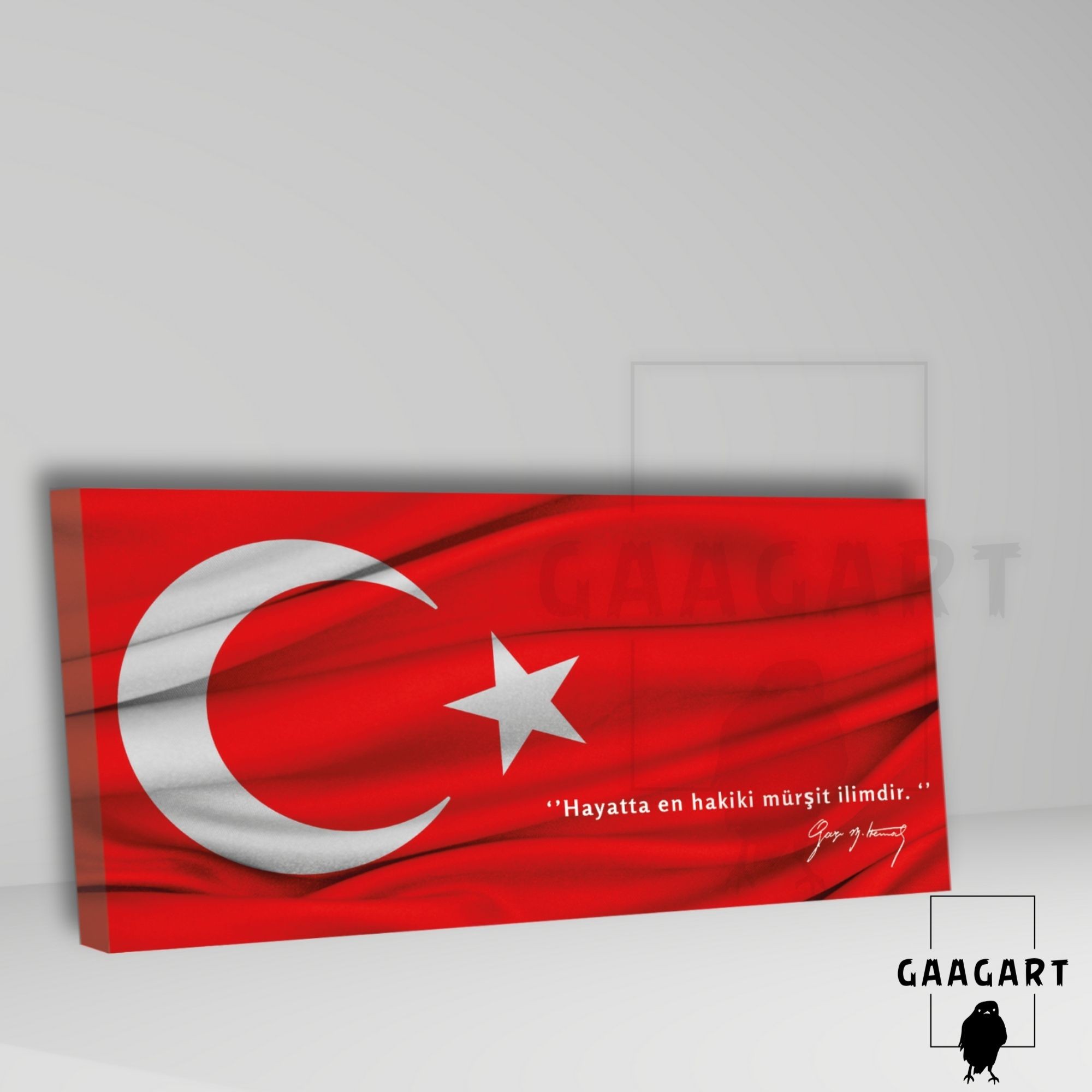 Panoramik Kanvas Makam Panosu Türk Bayrağı Atatürk ‘’Hayatta en hakiki mürşit ilimdir. ‘’
