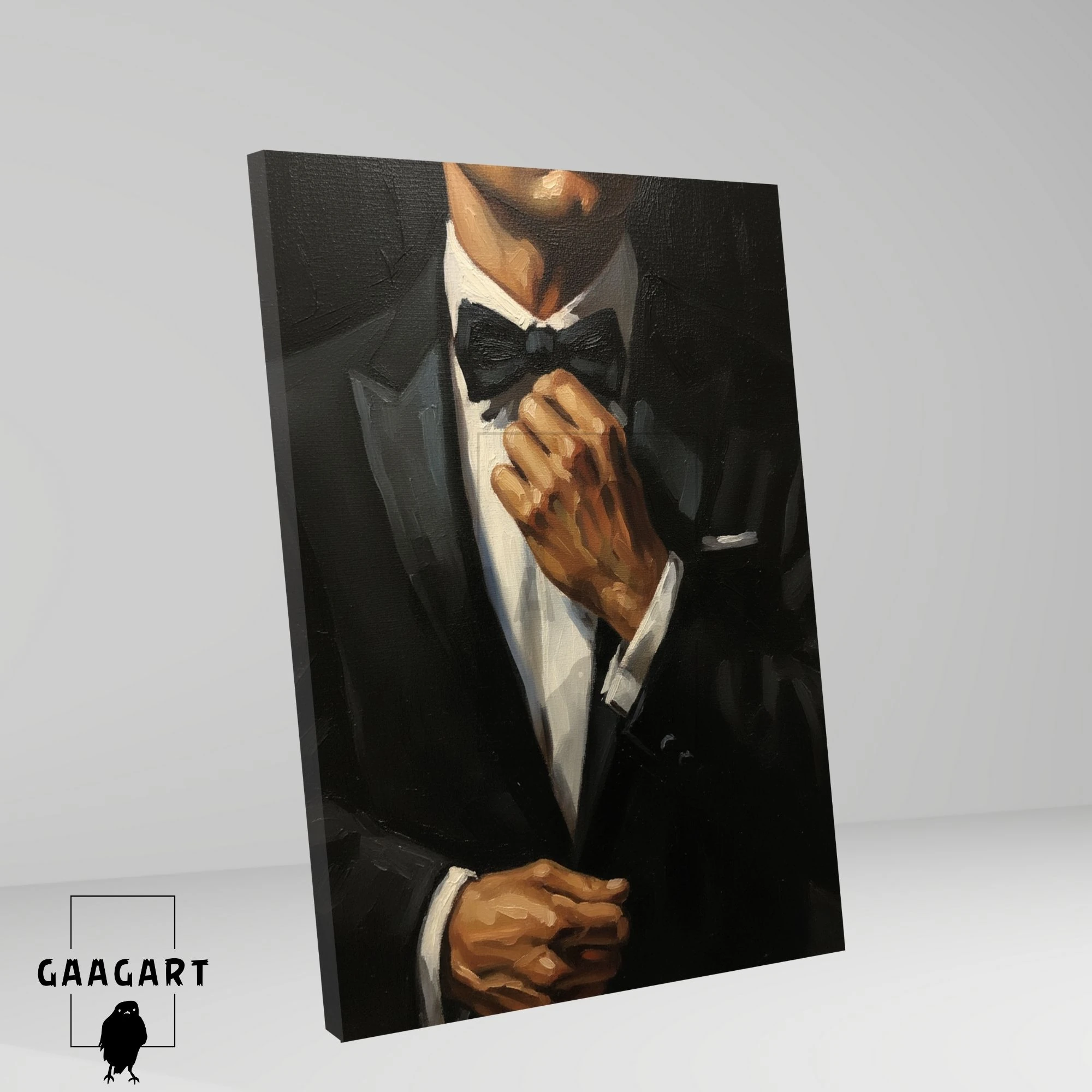 Tekli Dikey Kanvas Tablo Takım Elbiseli Papyonlı Erkek Silüeti