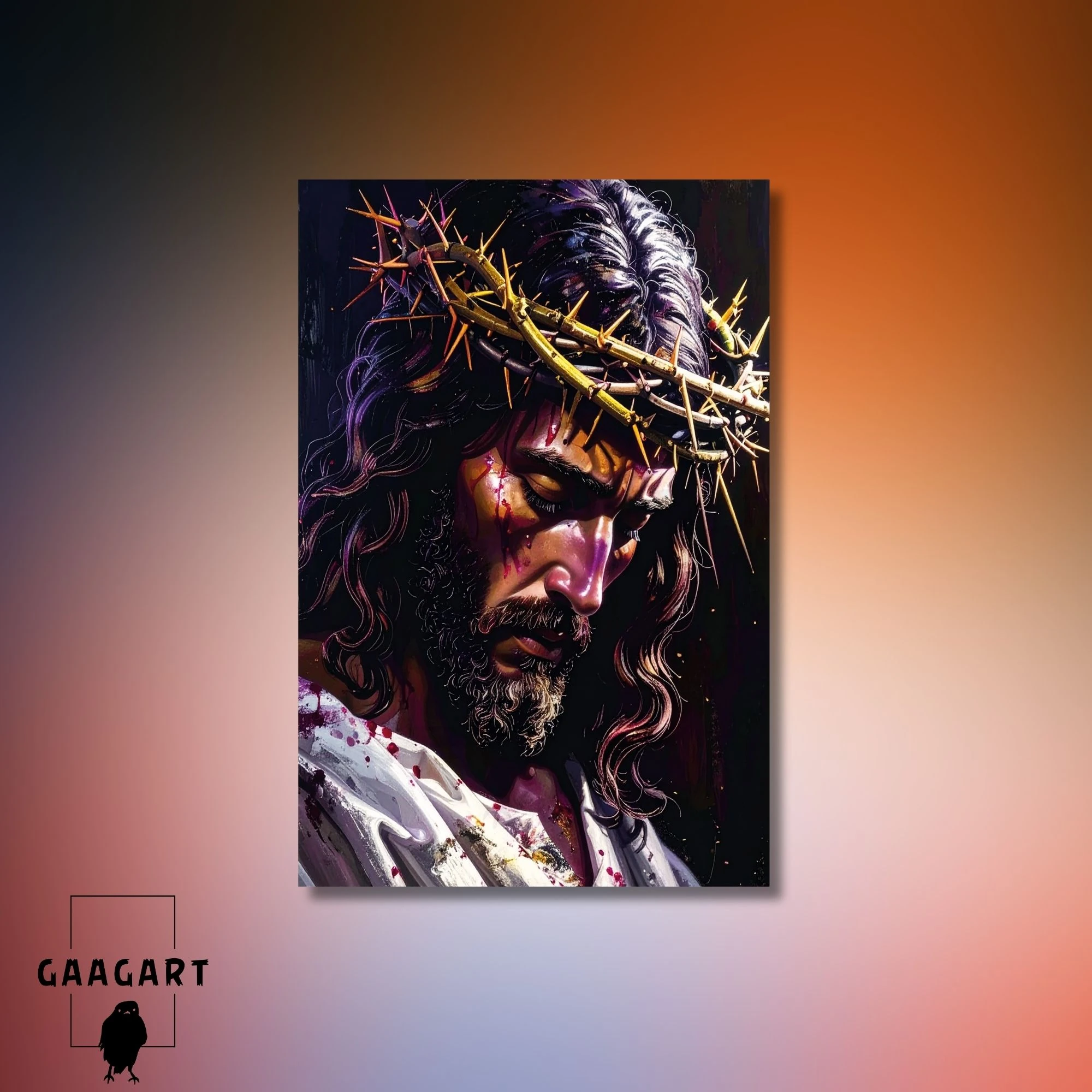 Tekli Dikey Kanvas Tablo Soyut Hz. İsa Silüeti