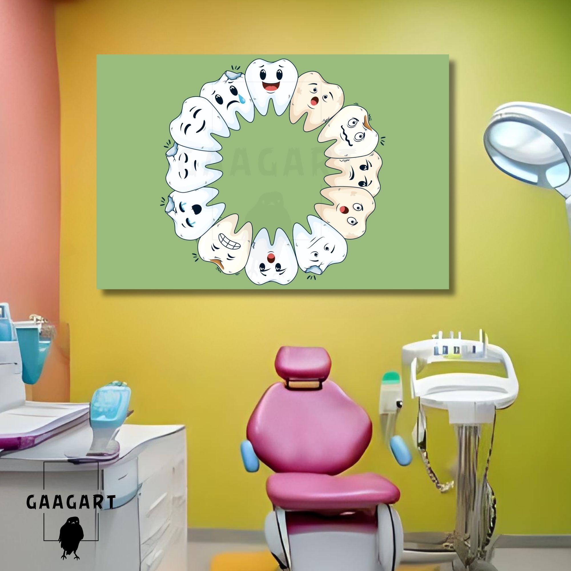 Tekli Yatay Kanvas Diş Poliklinik Tablosu Sağlıklı ve Sağlıksız Dişler