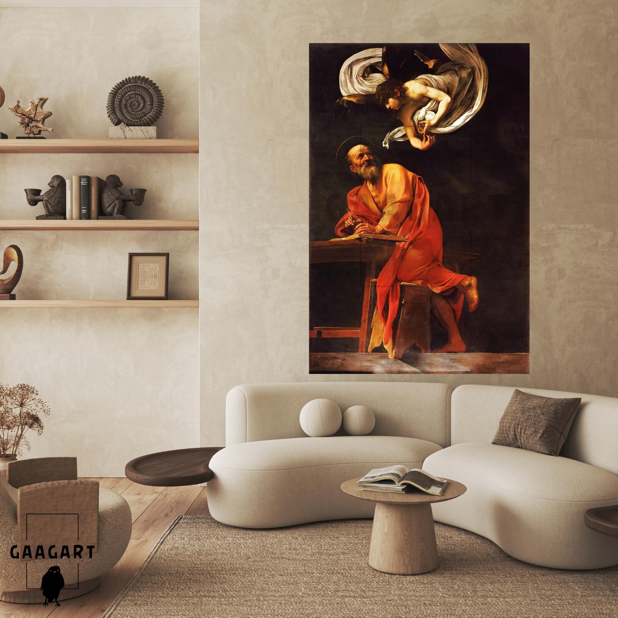Tekli Dikey Kanvas Tablo Ünlü Eserler Caravaggio Aziz Matta Ve Melek
