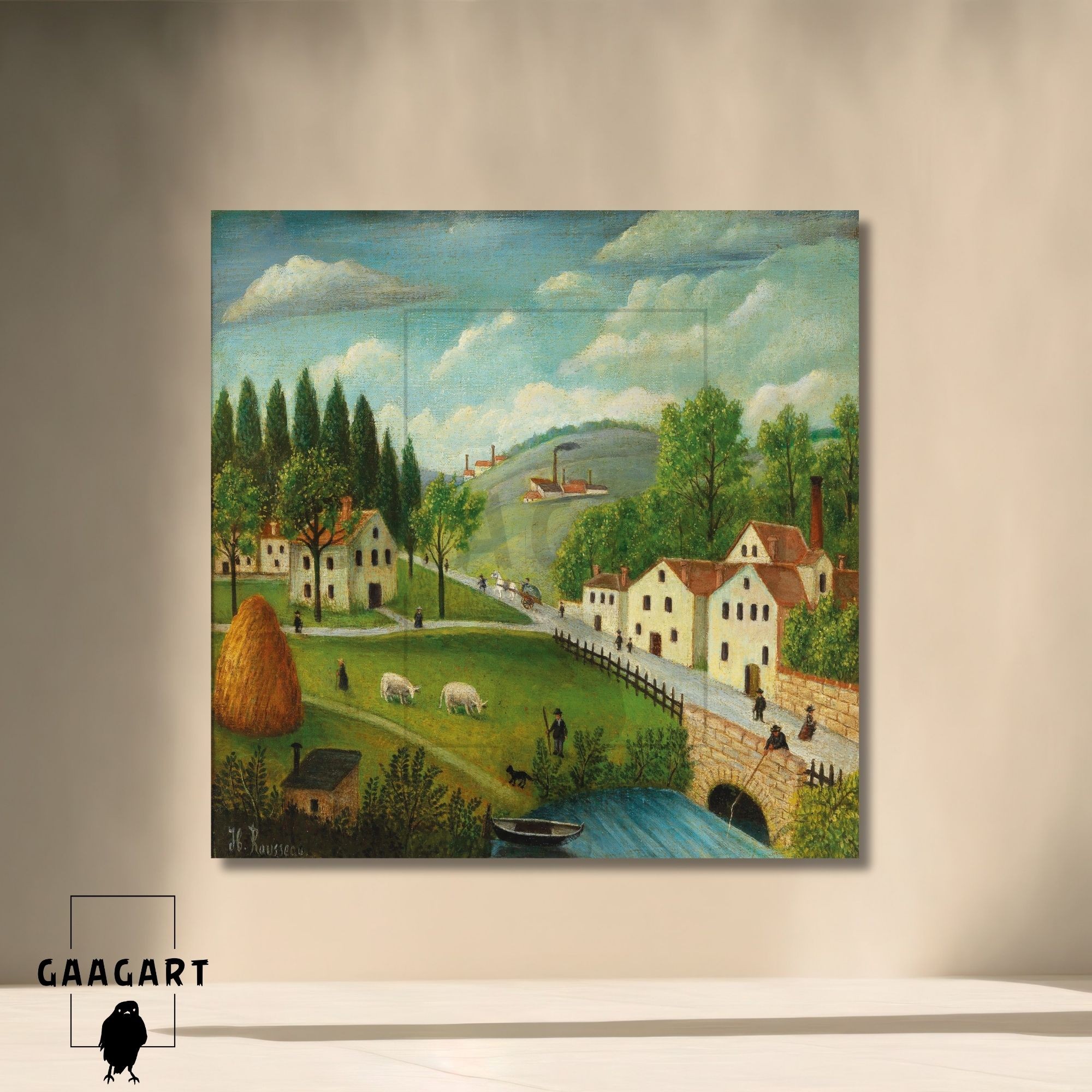 Kare Kanvas Tablo Ünlü Eserler Henri Rousseau-Pastoral Landscape With Stream 1875–80