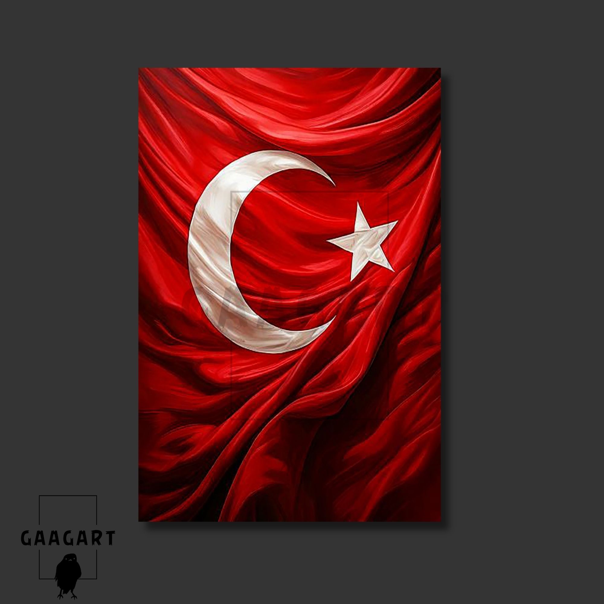 Tekli Dikey Kanvas Duvar Tablosu Kumaş Görünümlü Türk Bayrağı