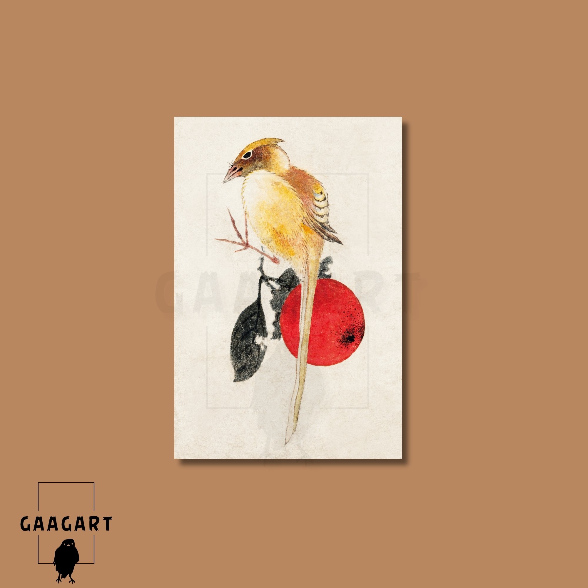 Tekli Dikey Kanvas Tablo Ünlü Eserler Katsushika Hokusai Sarı Kuş