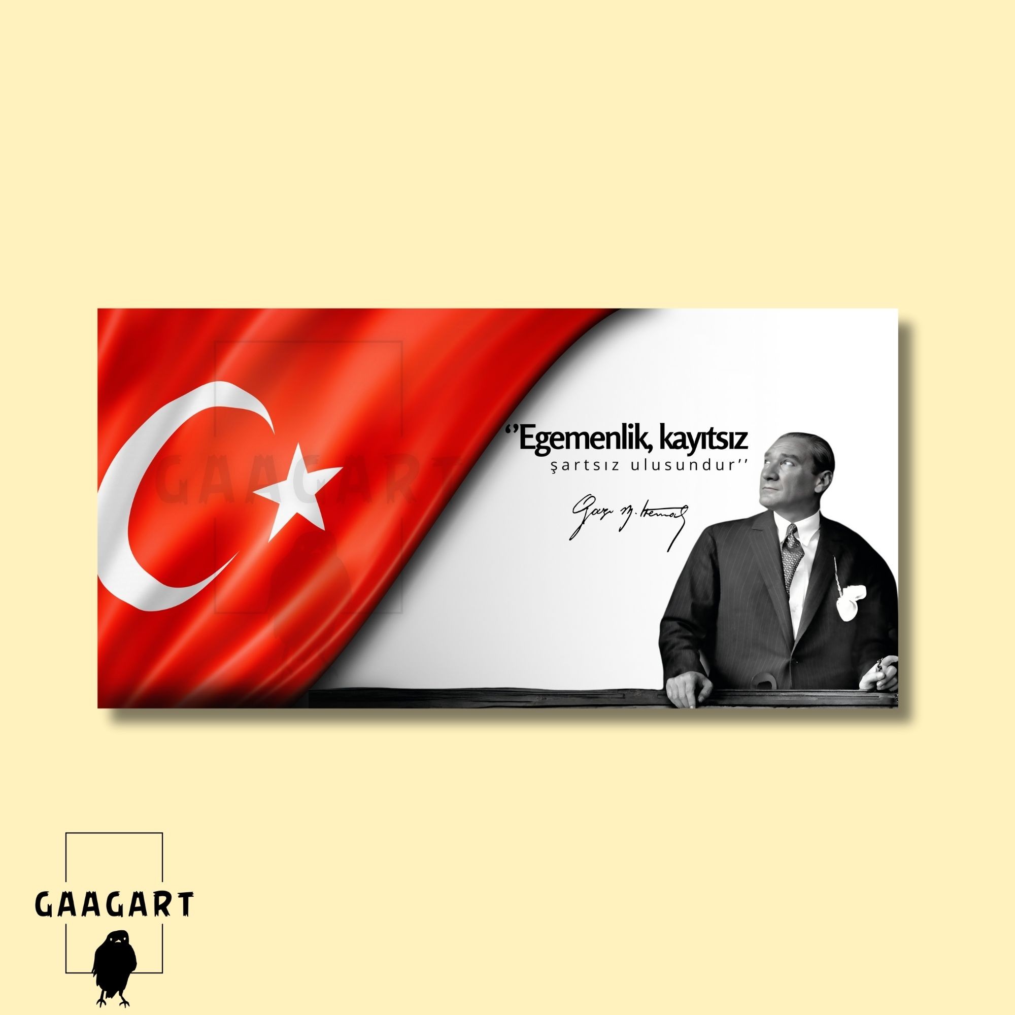 Panoramik Kanvas Makam Panosu Atatürk ve Bayrak ''Egemenlik, kayıtsız şartsız ulusundur. ''