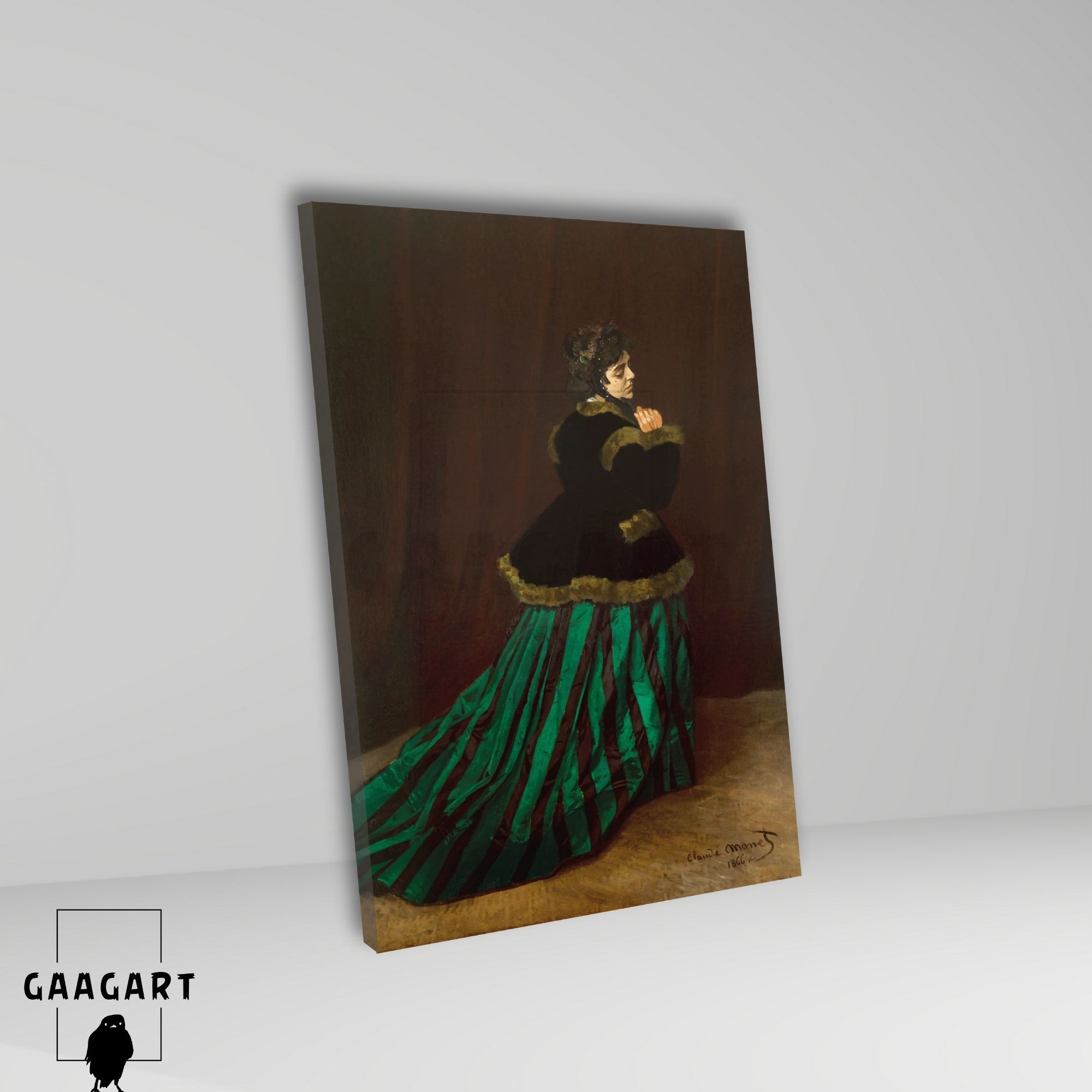 Tekli Dikey Kanvas Tablo Ünlü Eserler Claude Monet Yeşil Elbiseli Kadın