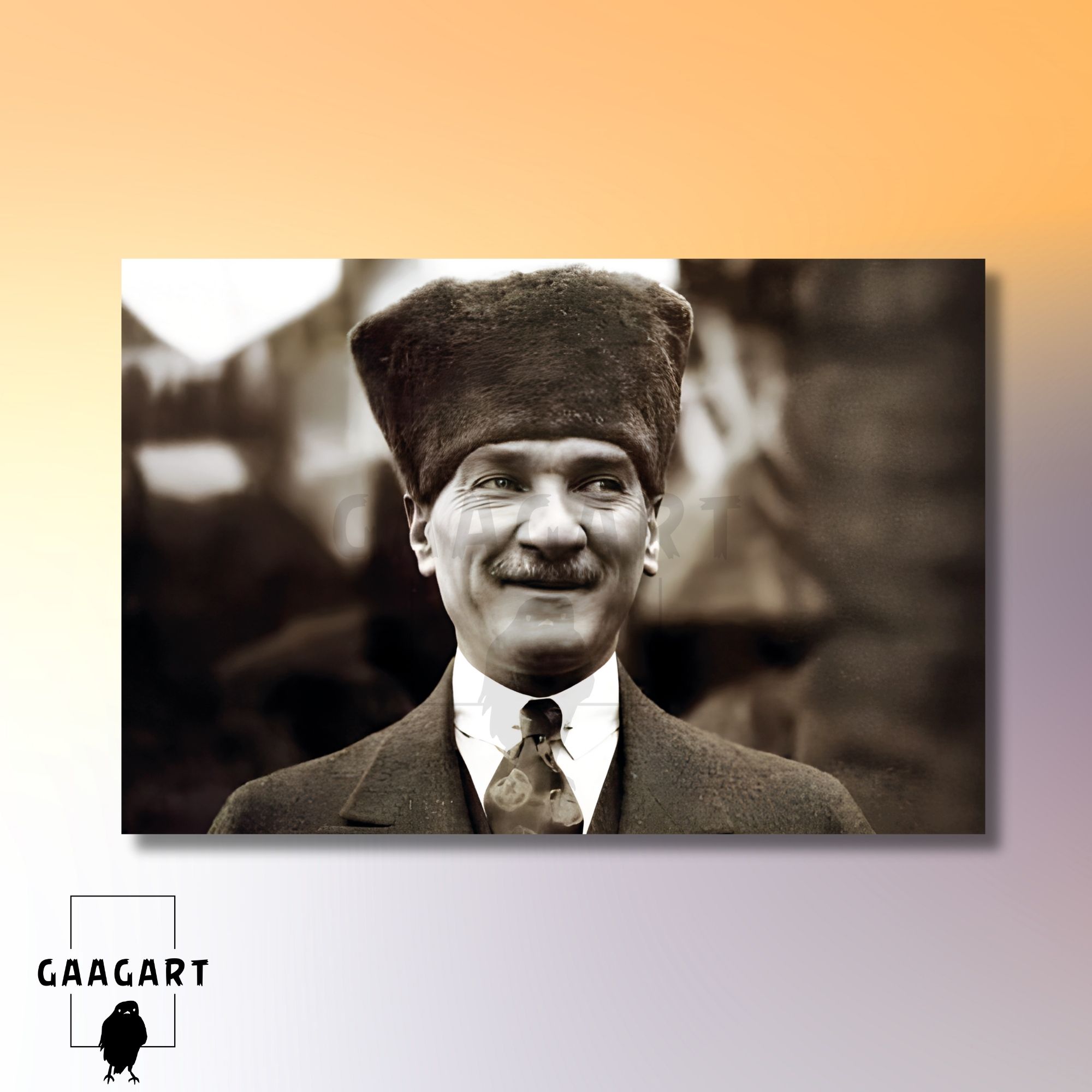 Tekli Yatay Kanvas Duvar Tablosu Gülen Atatürk