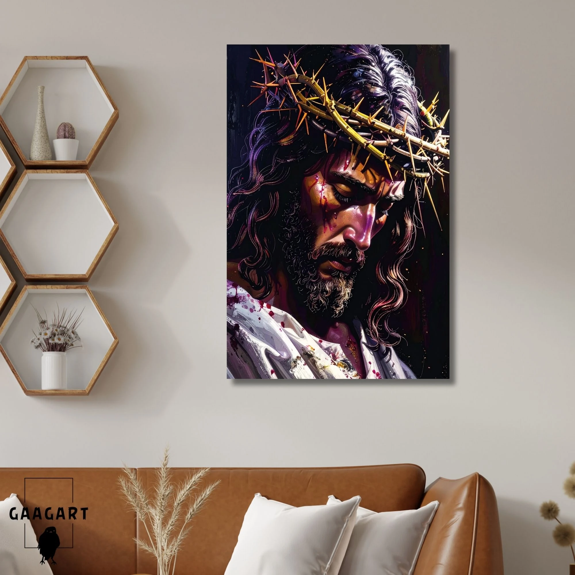 Tekli Dikey Kanvas Tablo Soyut Hz. İsa Silüeti