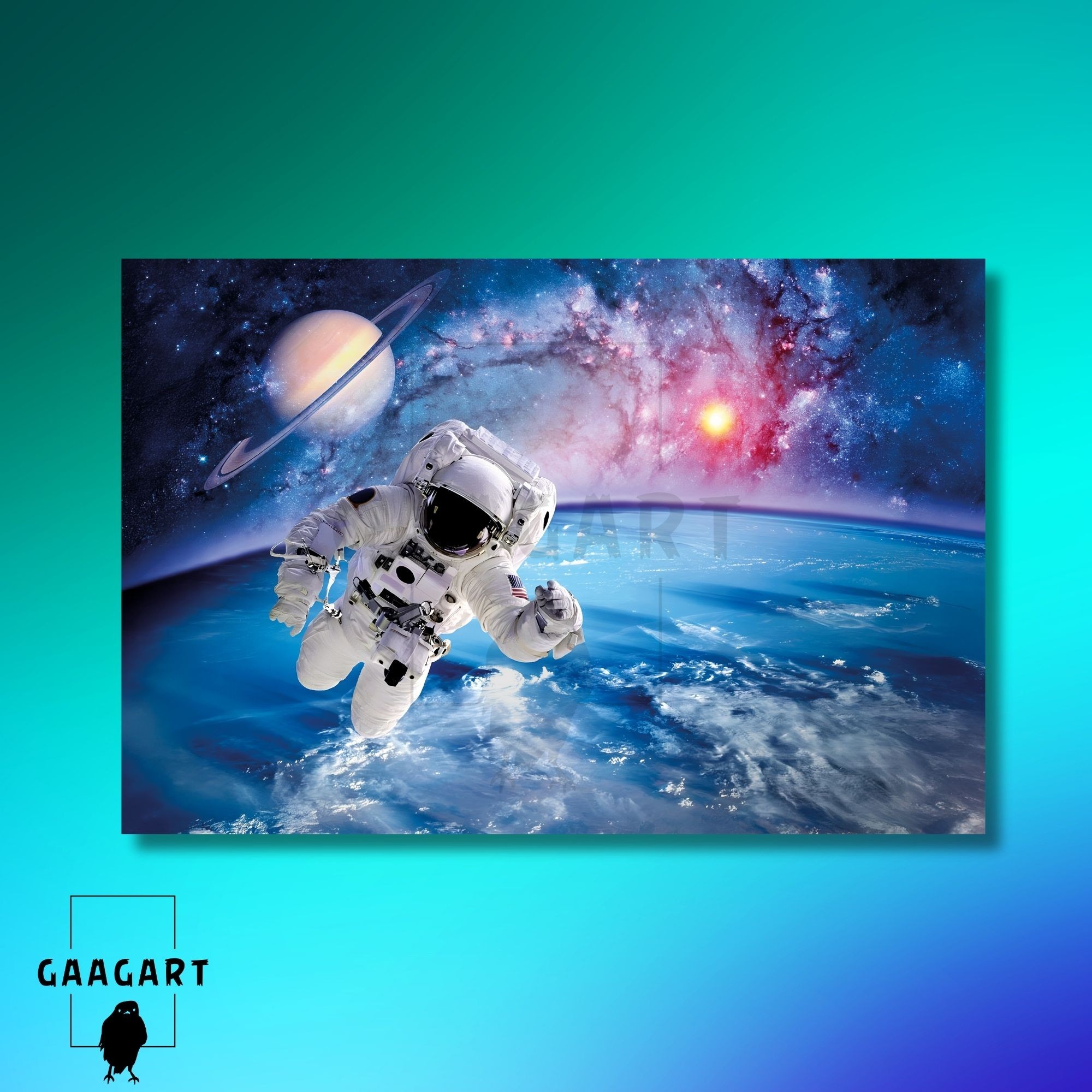 Tekli Yatay Kanvas Duvar Tablosu Uzay ve Astronot