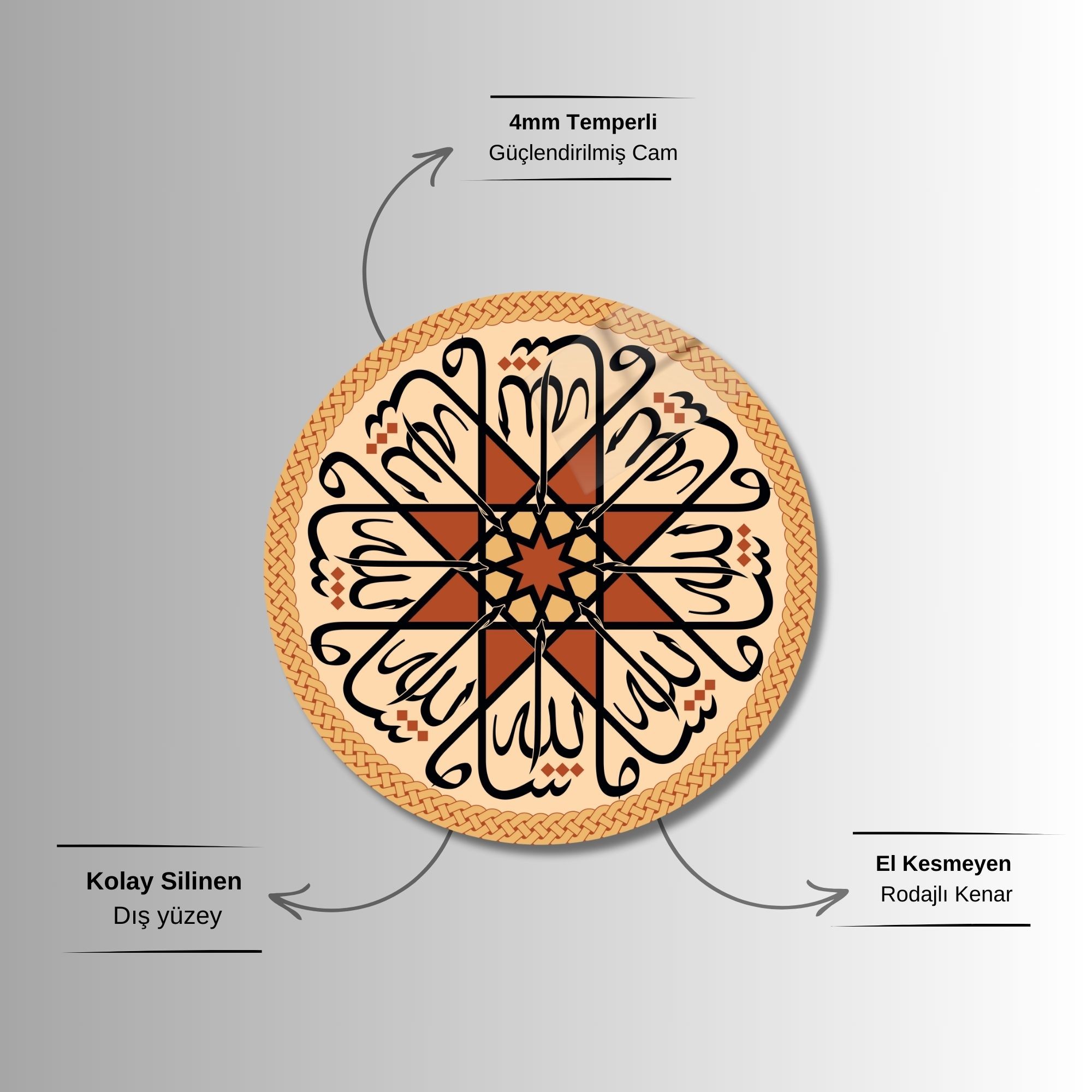 Yuvarlak Temperli Gerçek Cam Dini Tablo Maşallah Görseli