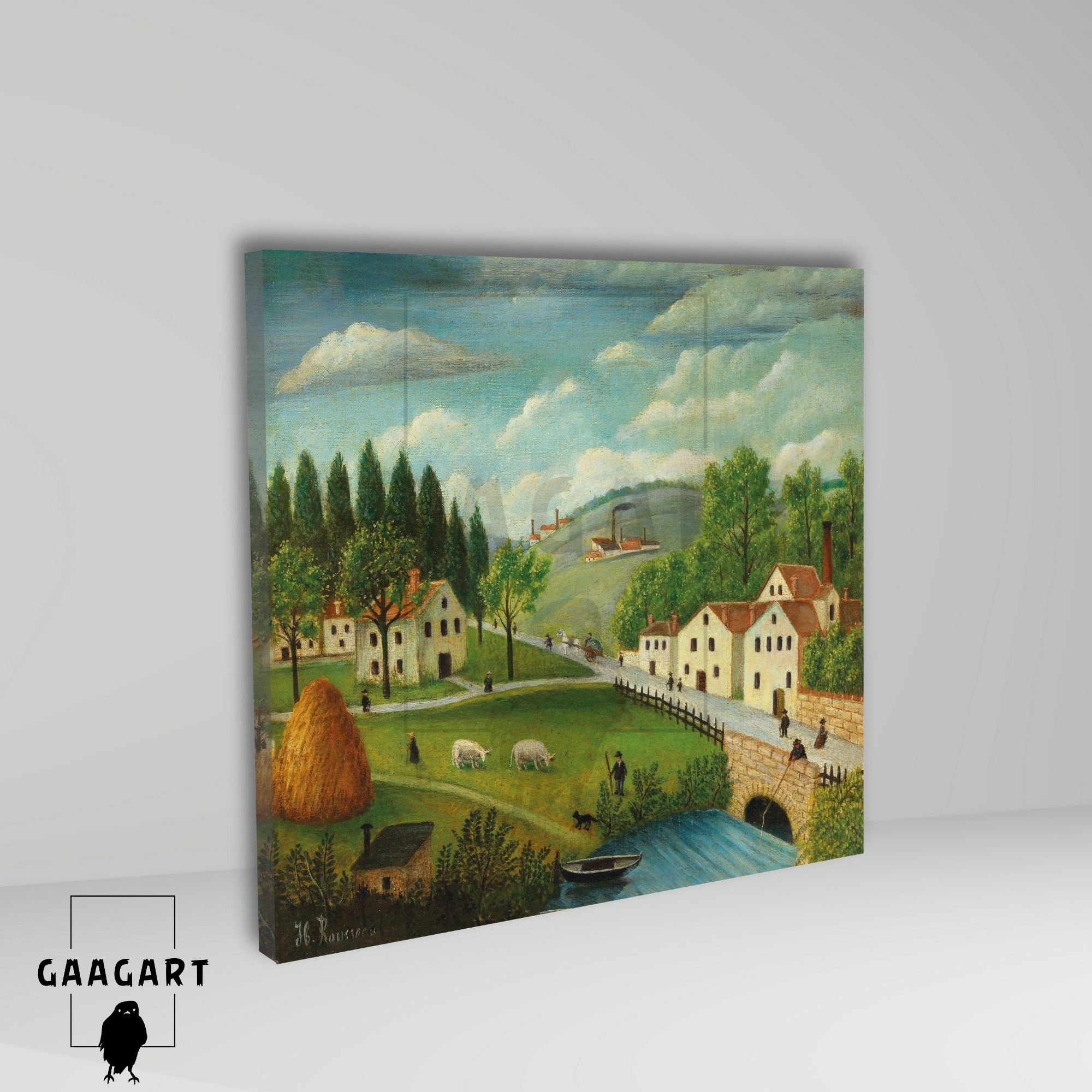 Kare Kanvas Tablo Ünlü Eserler Henri Rousseau-Pastoral Landscape With Stream 1875–80