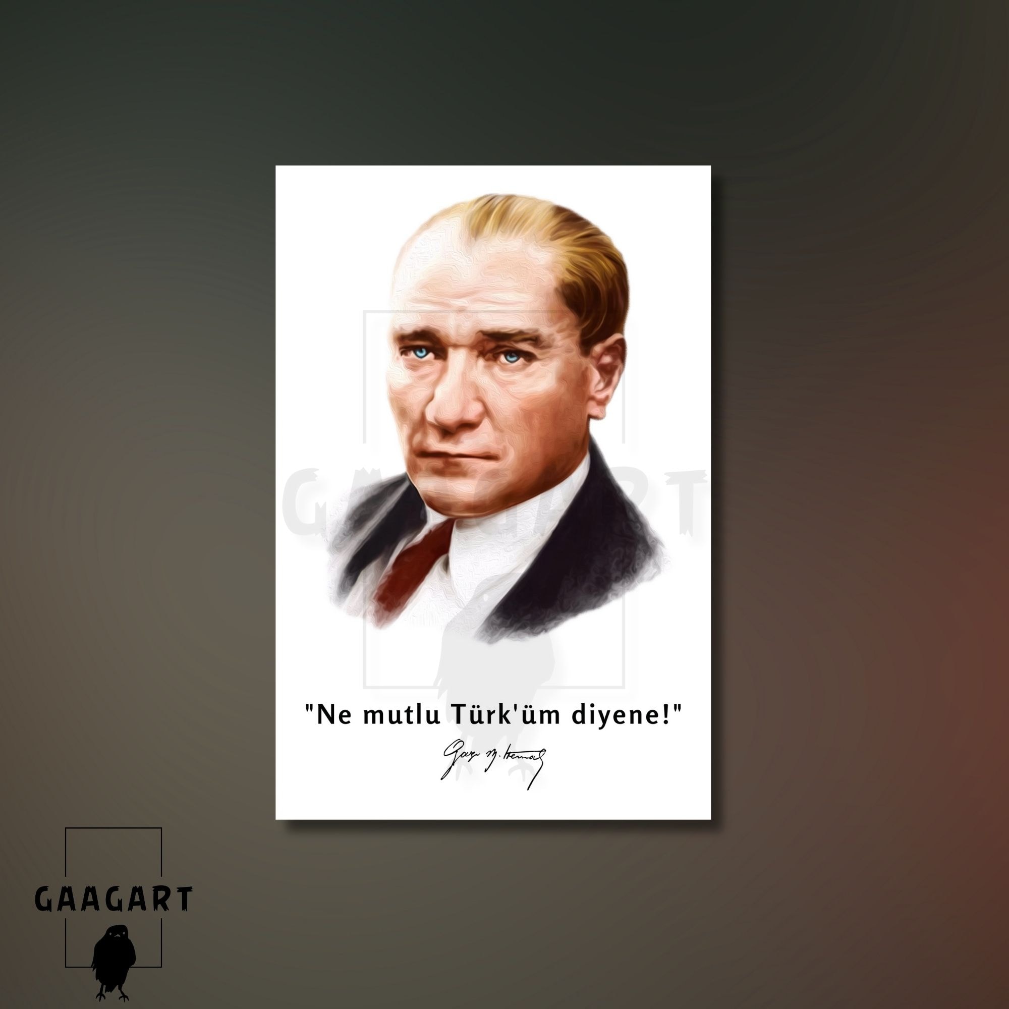 Tekli Dikey Kanvas Makam Panosu Atatürk Sözleri Renkli Ne mutlu Türk'üm diyene!