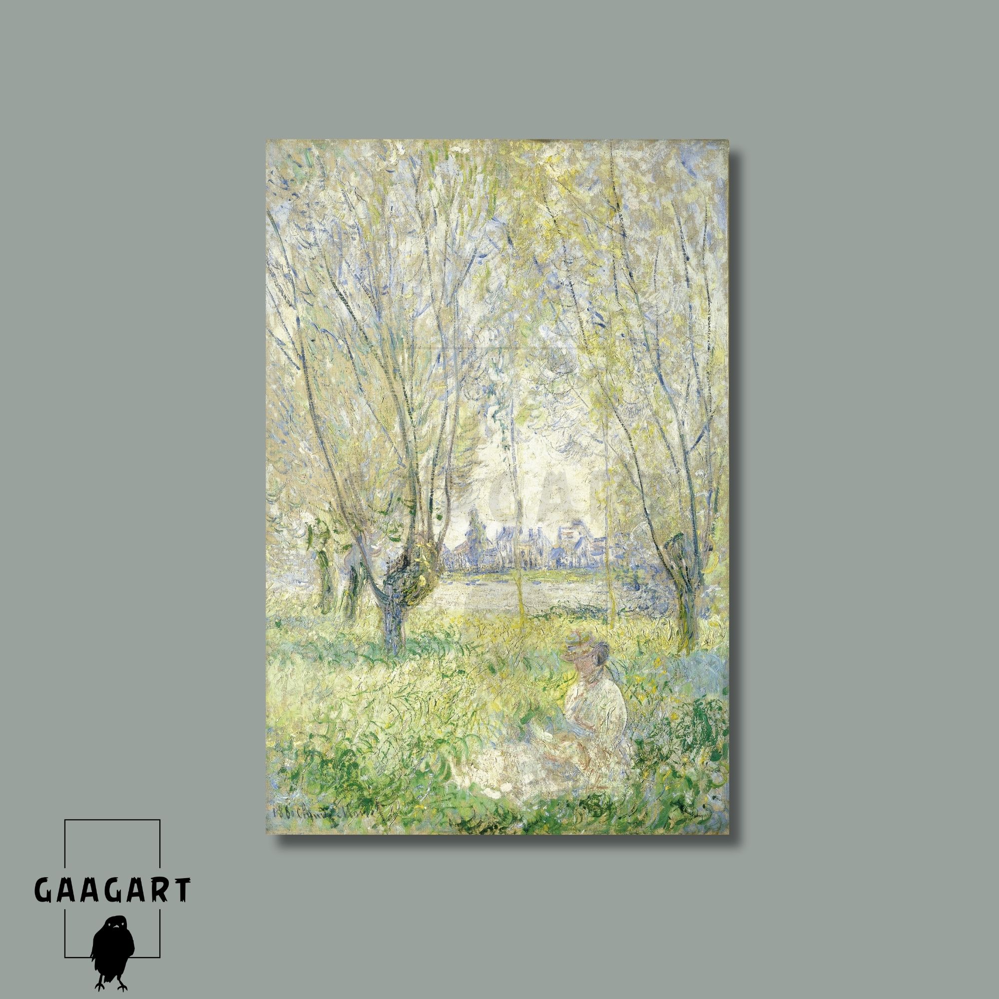 Tekli Dikey Kanvas Claude Monet-Woman Seated under the Willows